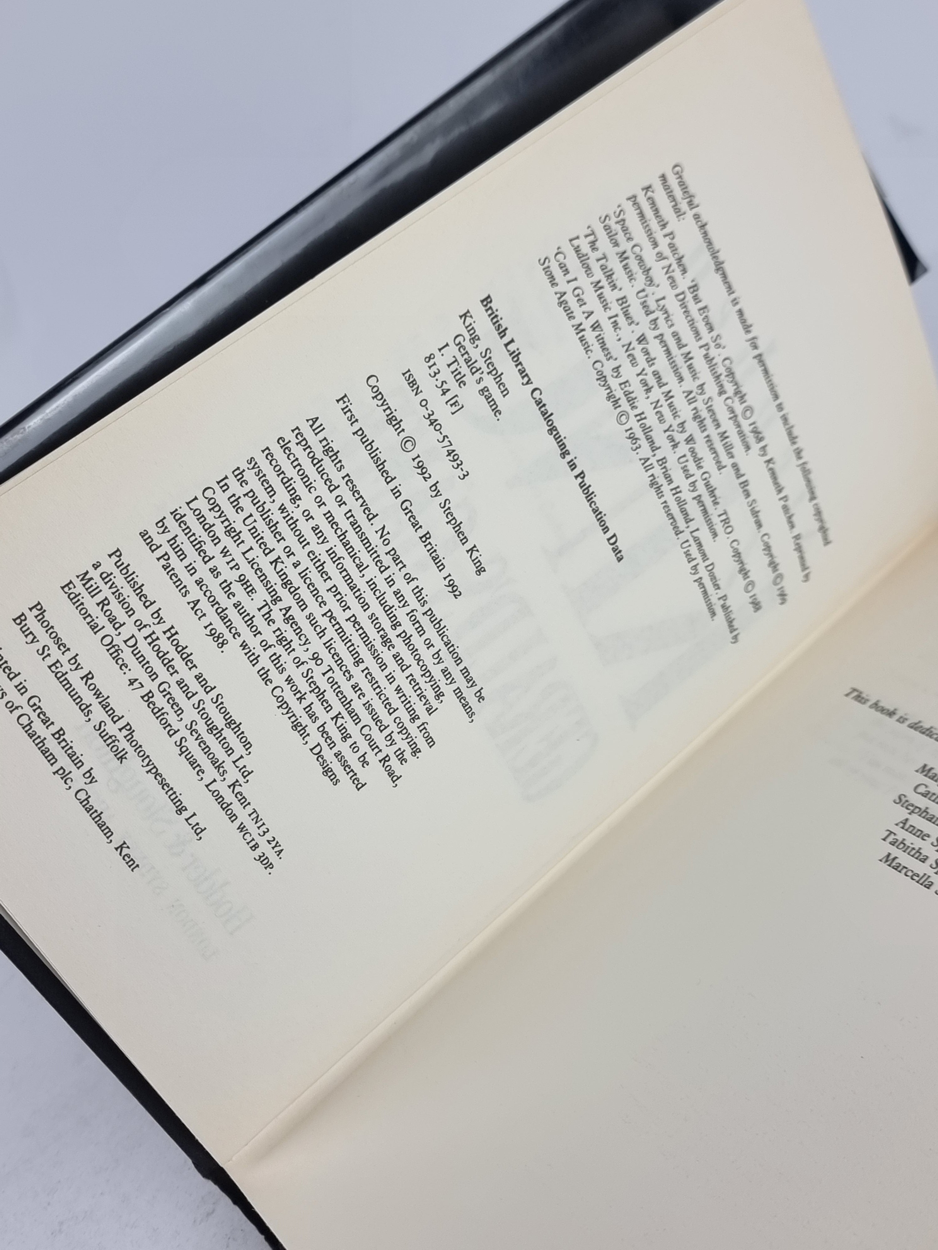 Gerald's Game, Stephen King — 1st Edition