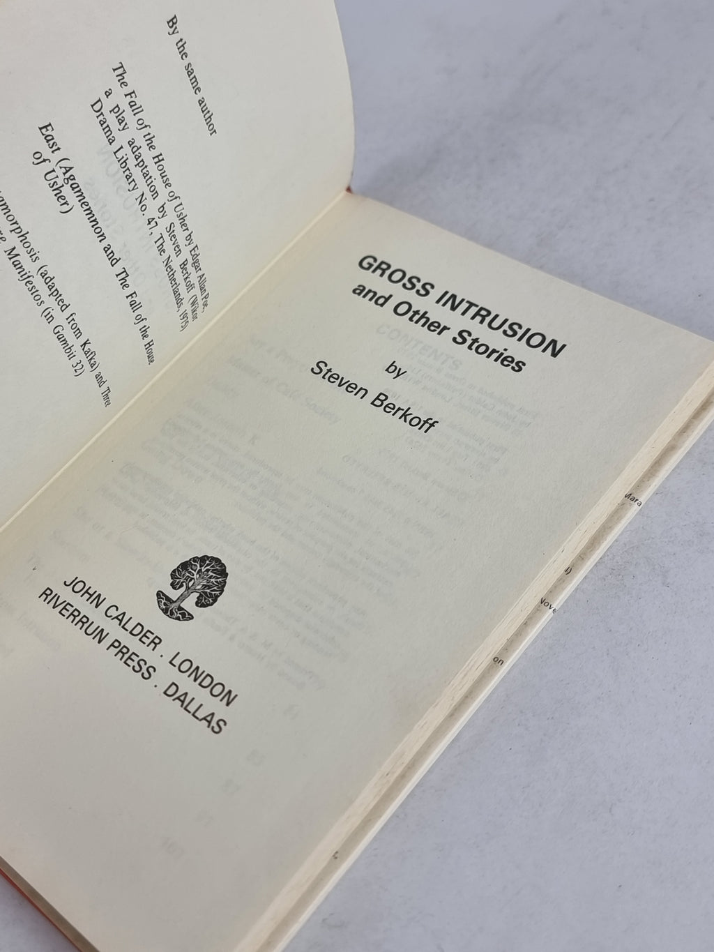 Gross Intrusion and Other Stories, Steven Berkoff — 1st Edition