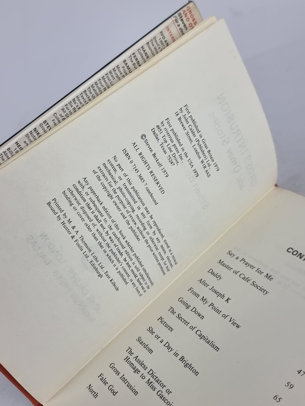 Gross Intrusion and Other Stories, Steven Berkoff — 1st Edition