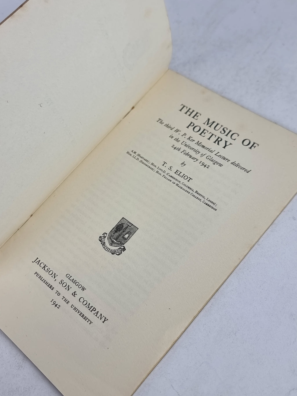 The Music of Poetry, T. S. Eliot — 1st Edition