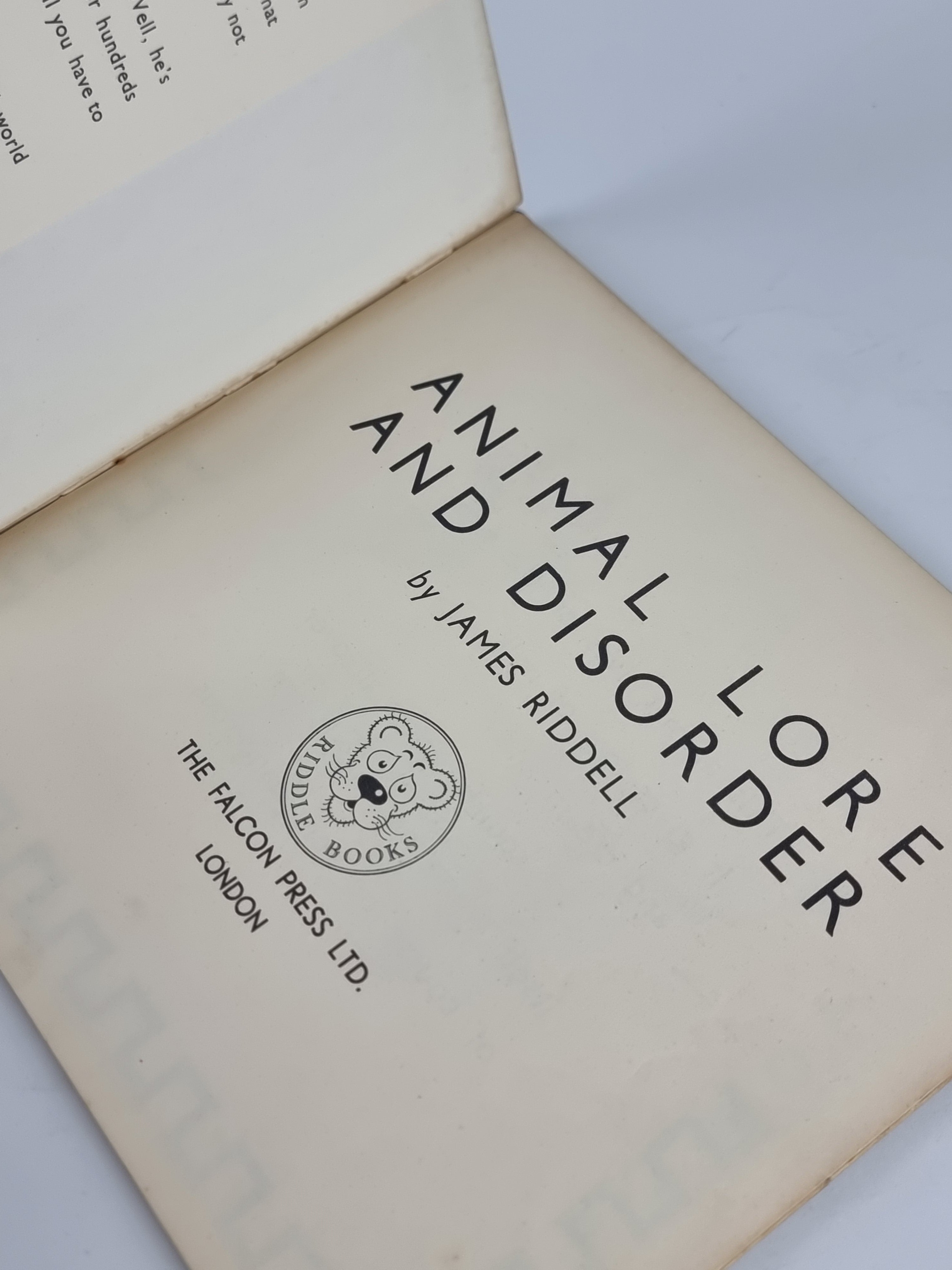 Animal Lore and Disorder: A Riddle Book, James Riddell — 1st Falcon Press Ed