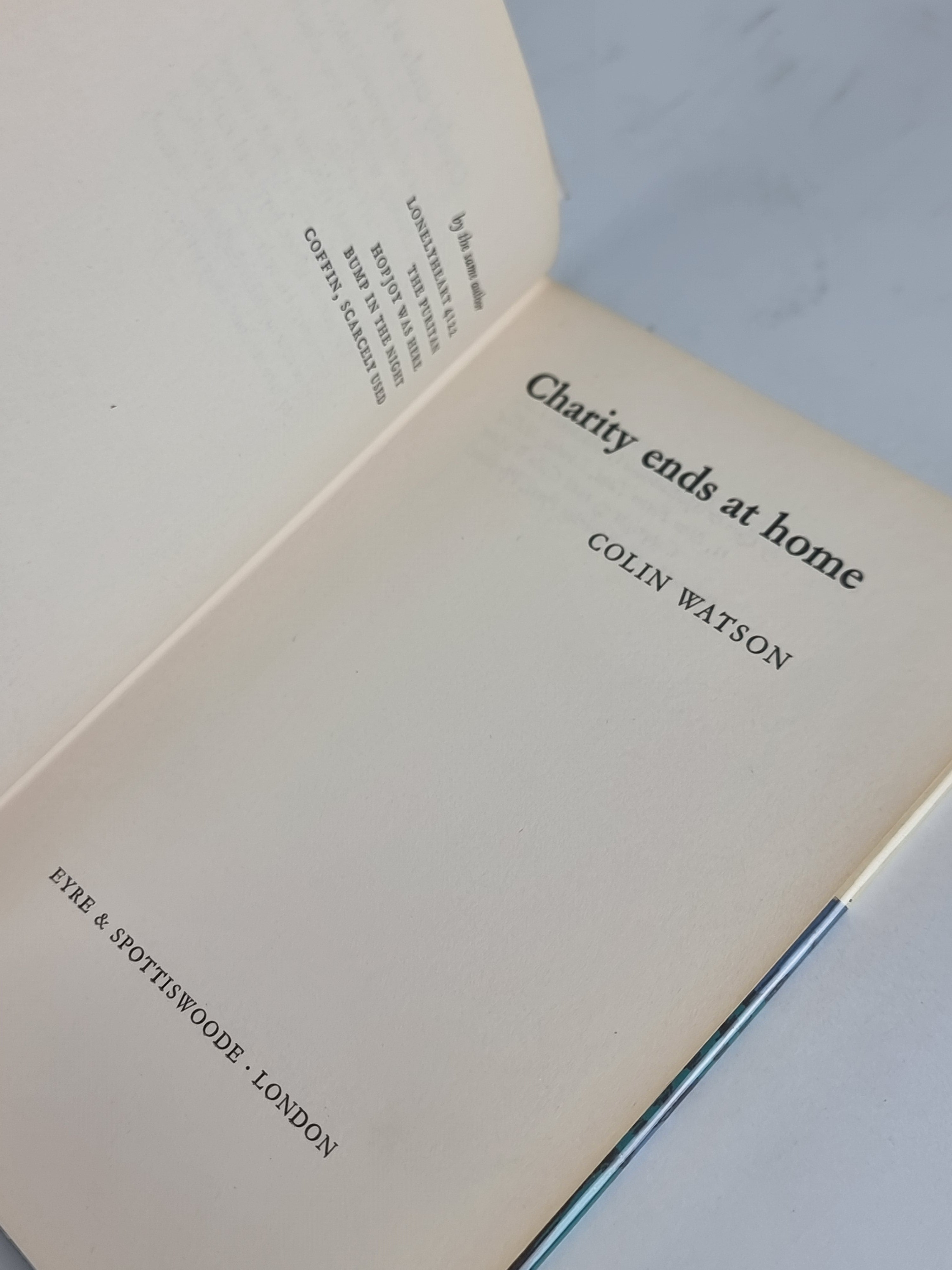 Charity Ends at Home, Colin Watson — 1st Edition