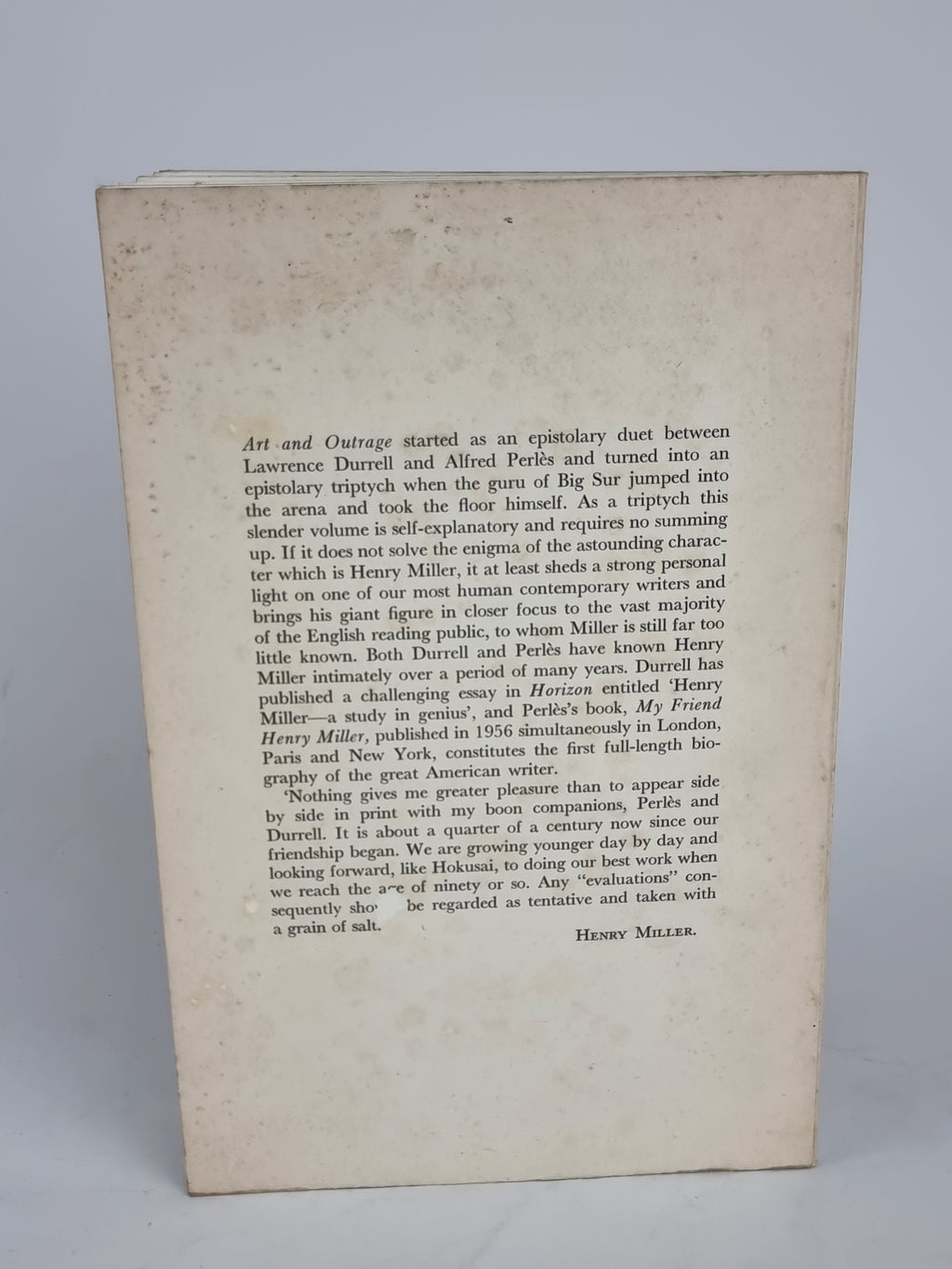 Art and Outrage, Henry Miller, Lawrence Durrell, and Alfred Perlès