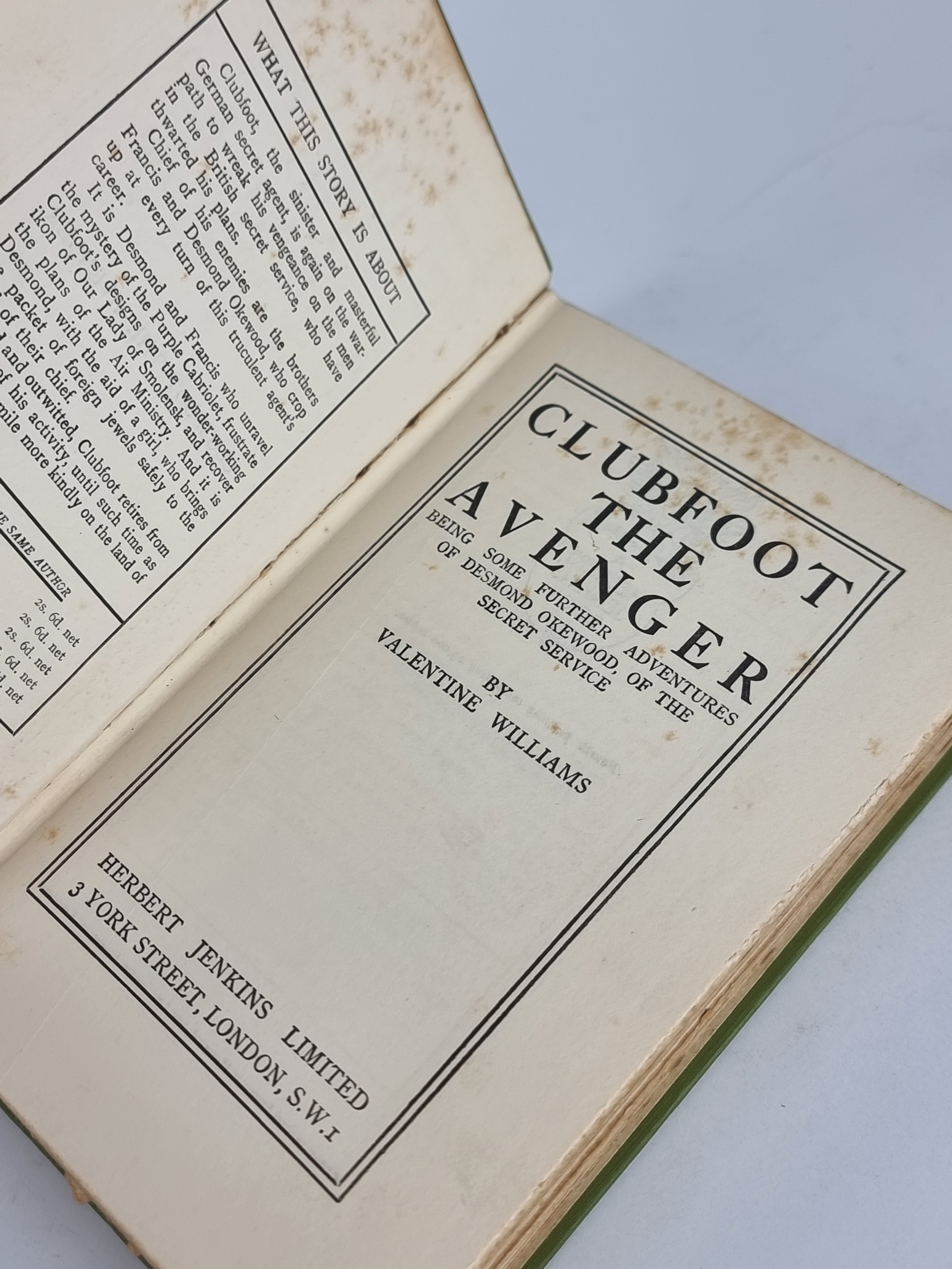Clubfoot the Avenger, Valentine Williams — 4th Printing
