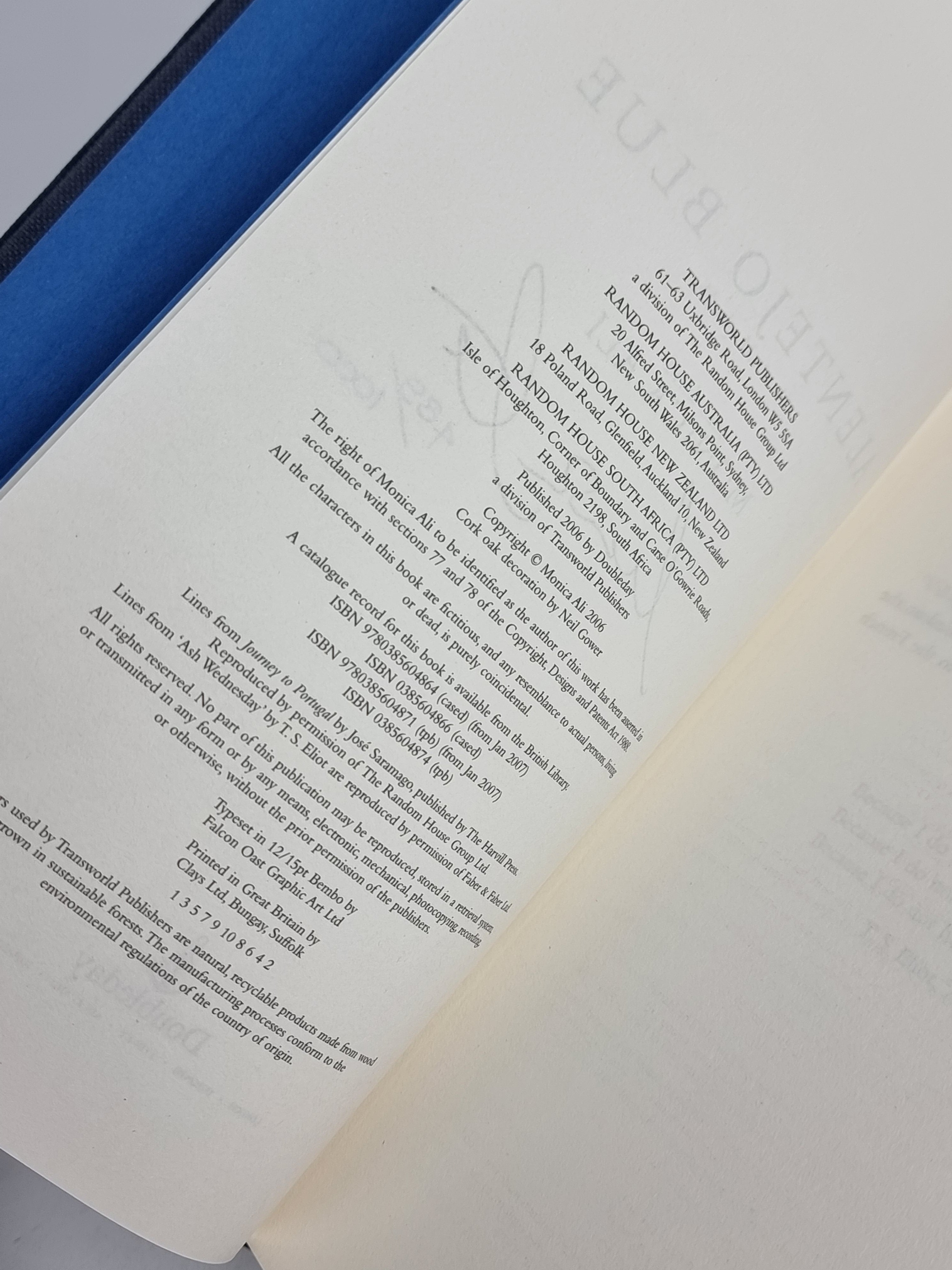 Alentejo Blue, Monica Ali — Signed Limited 1st Edition