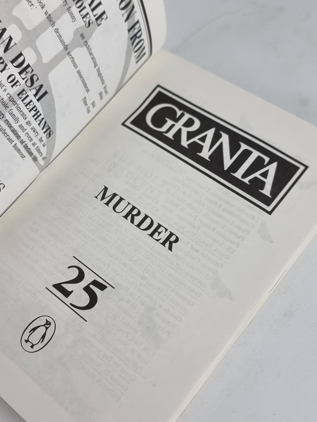 Granta 25: Murder, Bill Buford (Editor) — 1st Edition