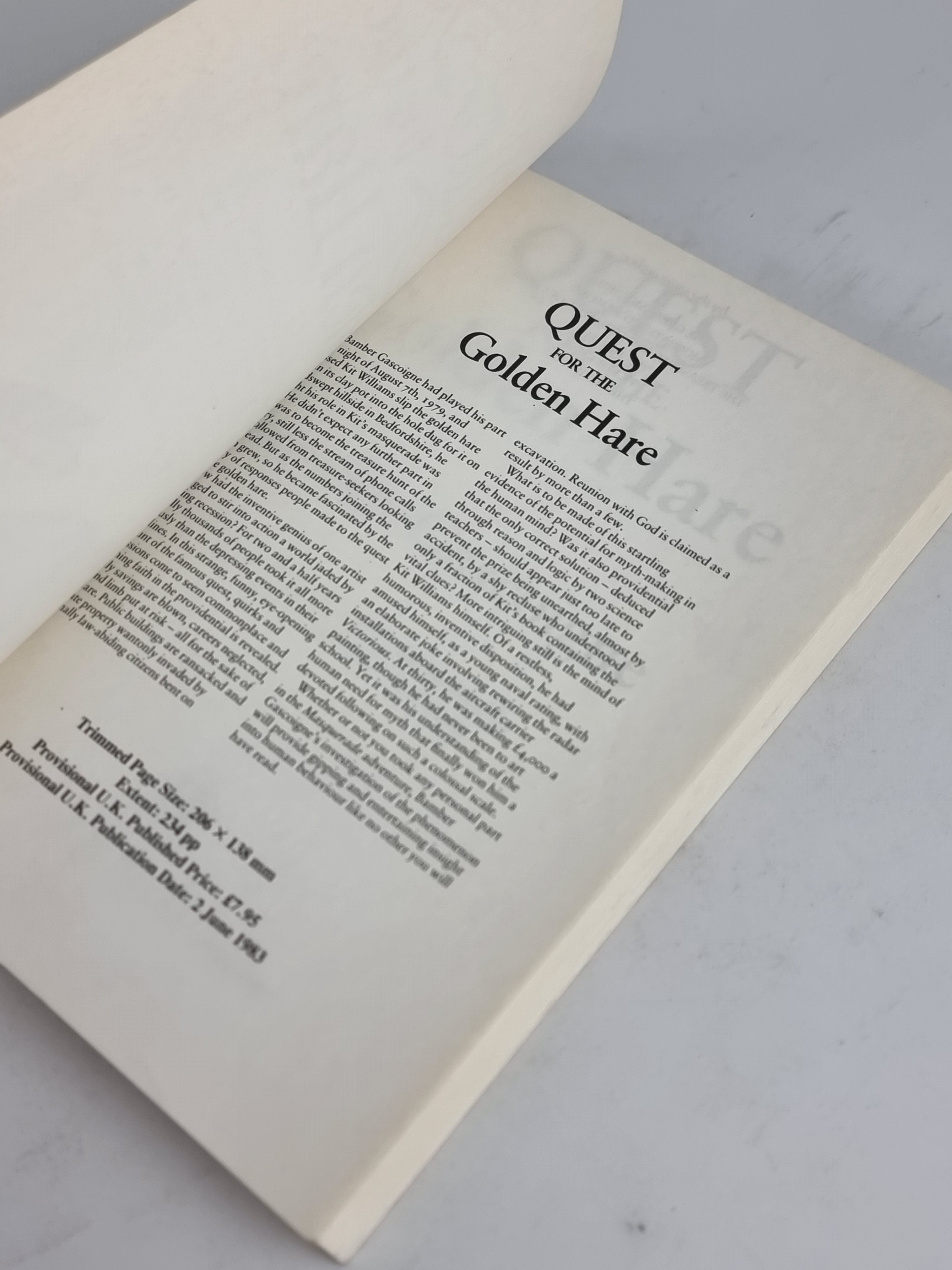 Quest for the Golden Hare, Bamber Gascoigne — Uncorrected Proof