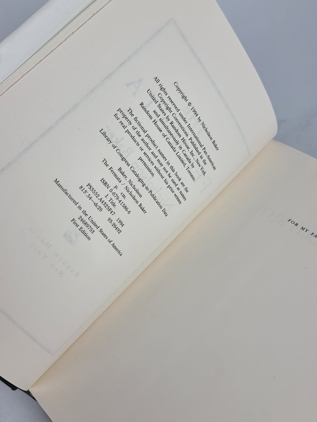 The Fermata, Nicholson Baker — 1st Edition