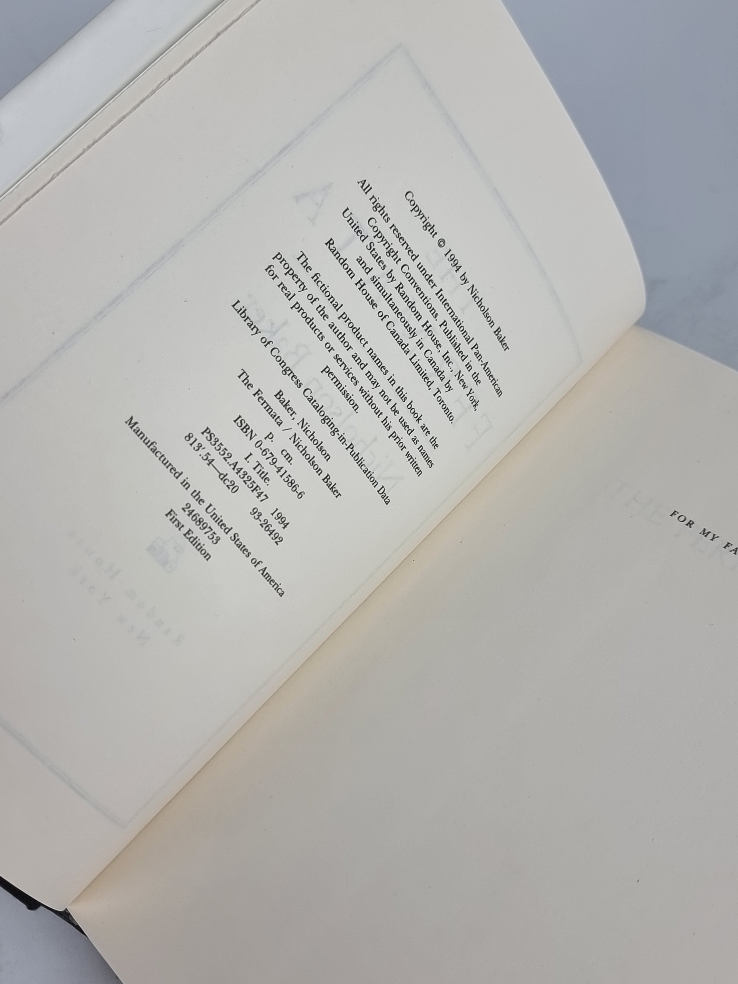 The Fermata, Nicholson Baker — 1st Edition