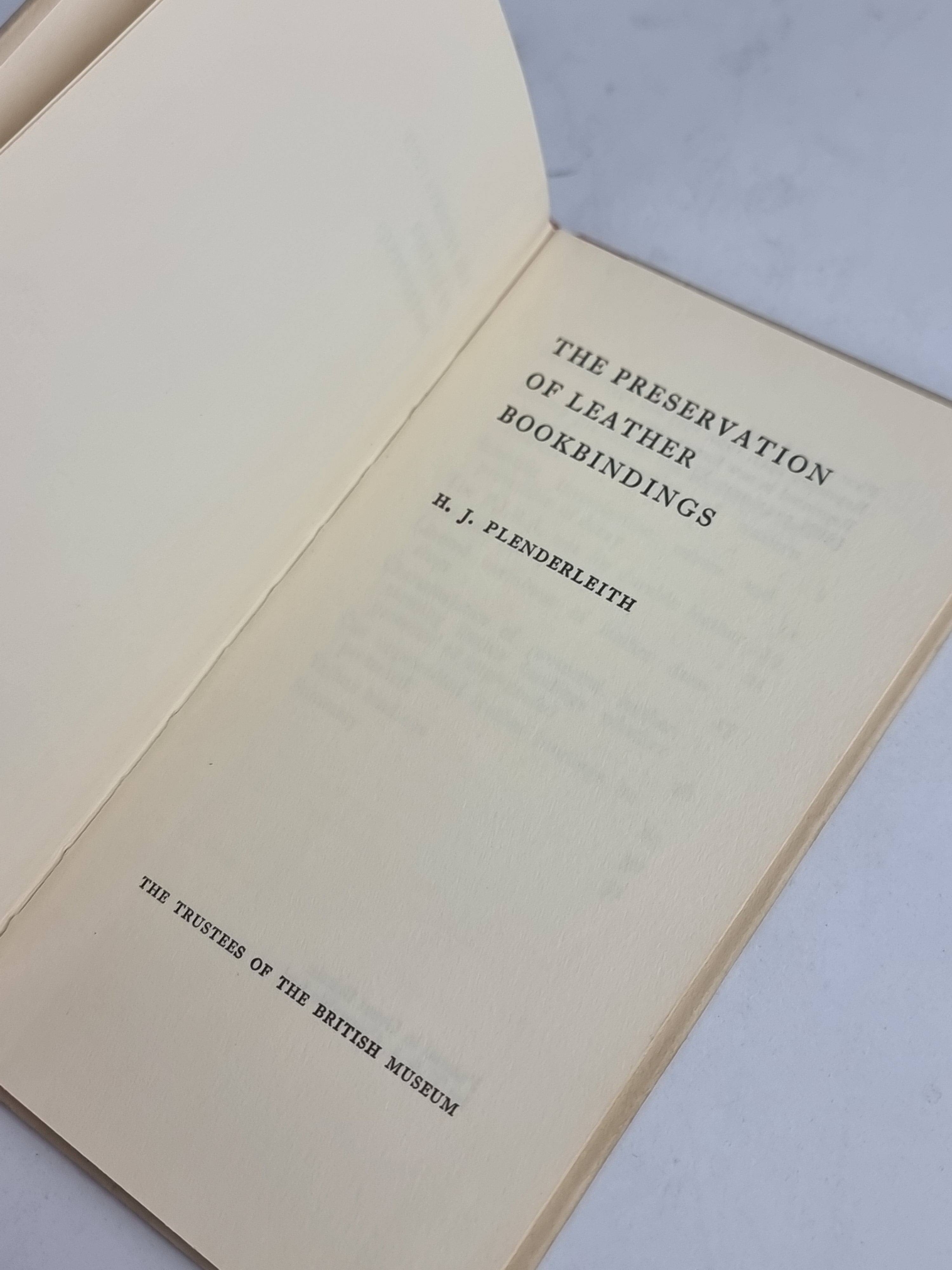 The Preservation of Leather Bookbindings, H. J. Plenderleith — 1967 New Edition