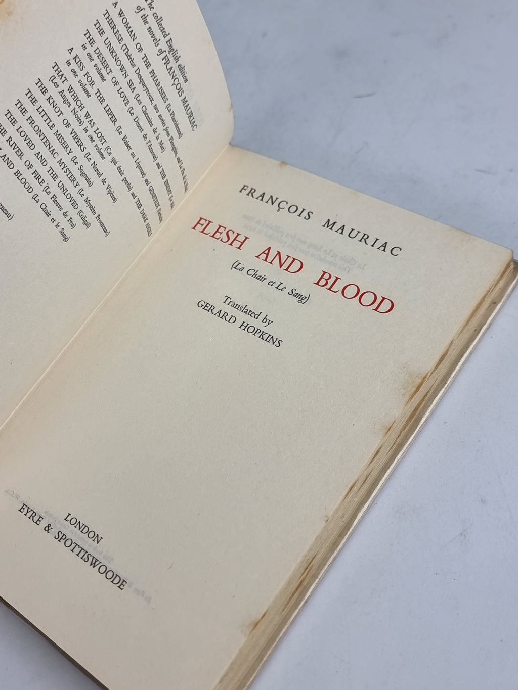 Flesh and Blood, François Mauriac — 1st English Edition