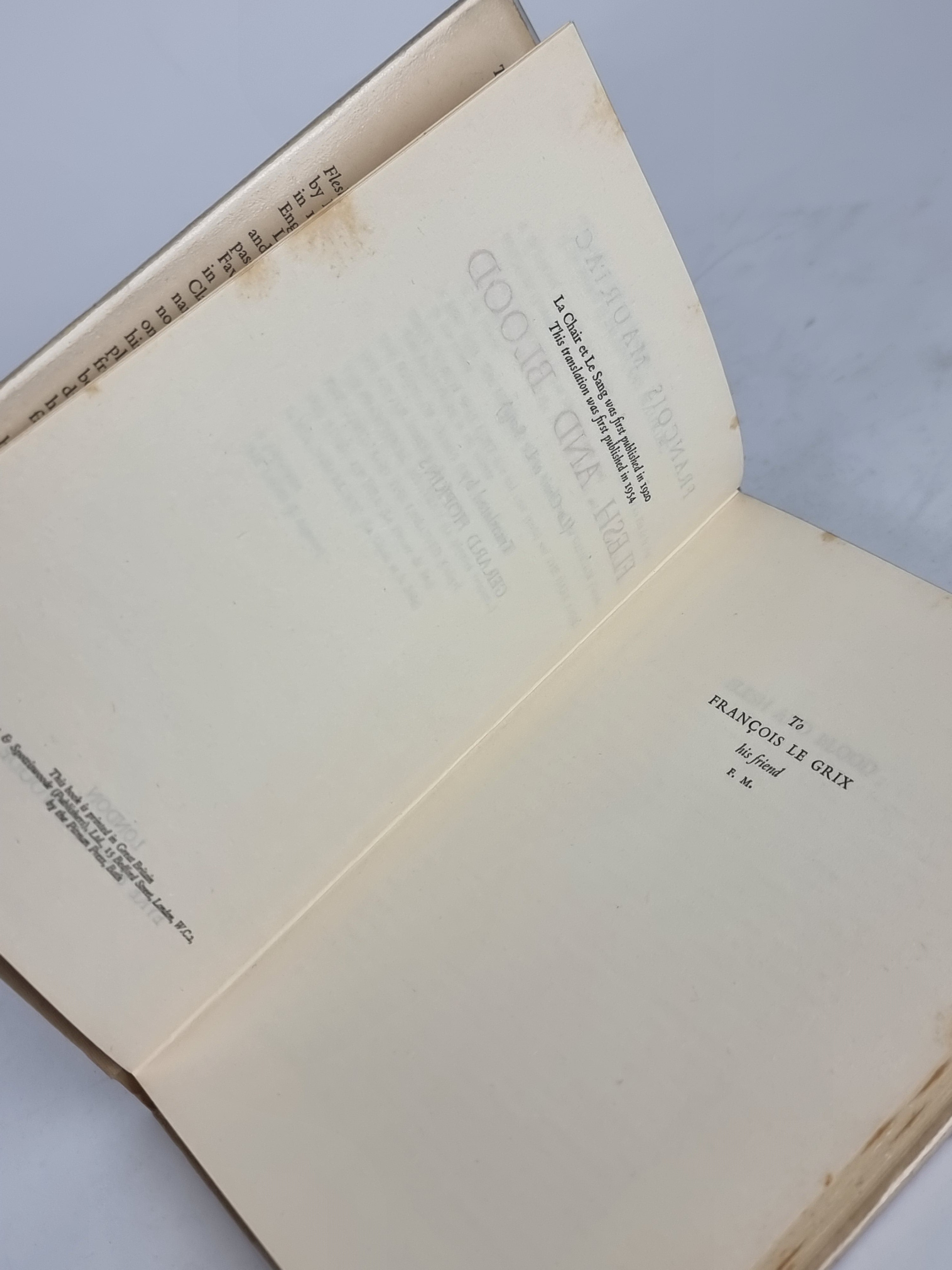 Flesh and Blood, François Mauriac — 1st English Edition