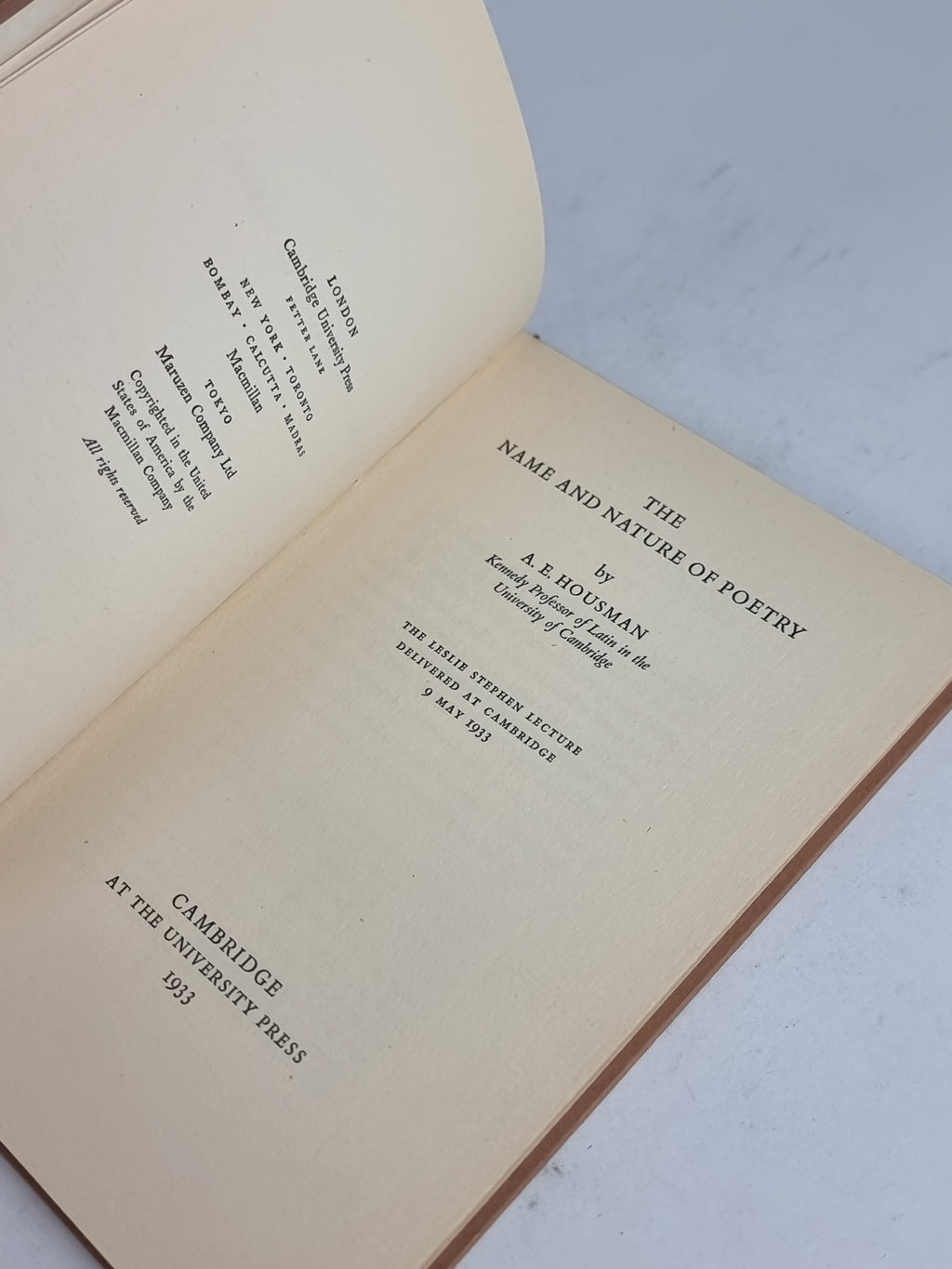 The Name and Nature of Poetry, A. E. Housman — 1st Edition