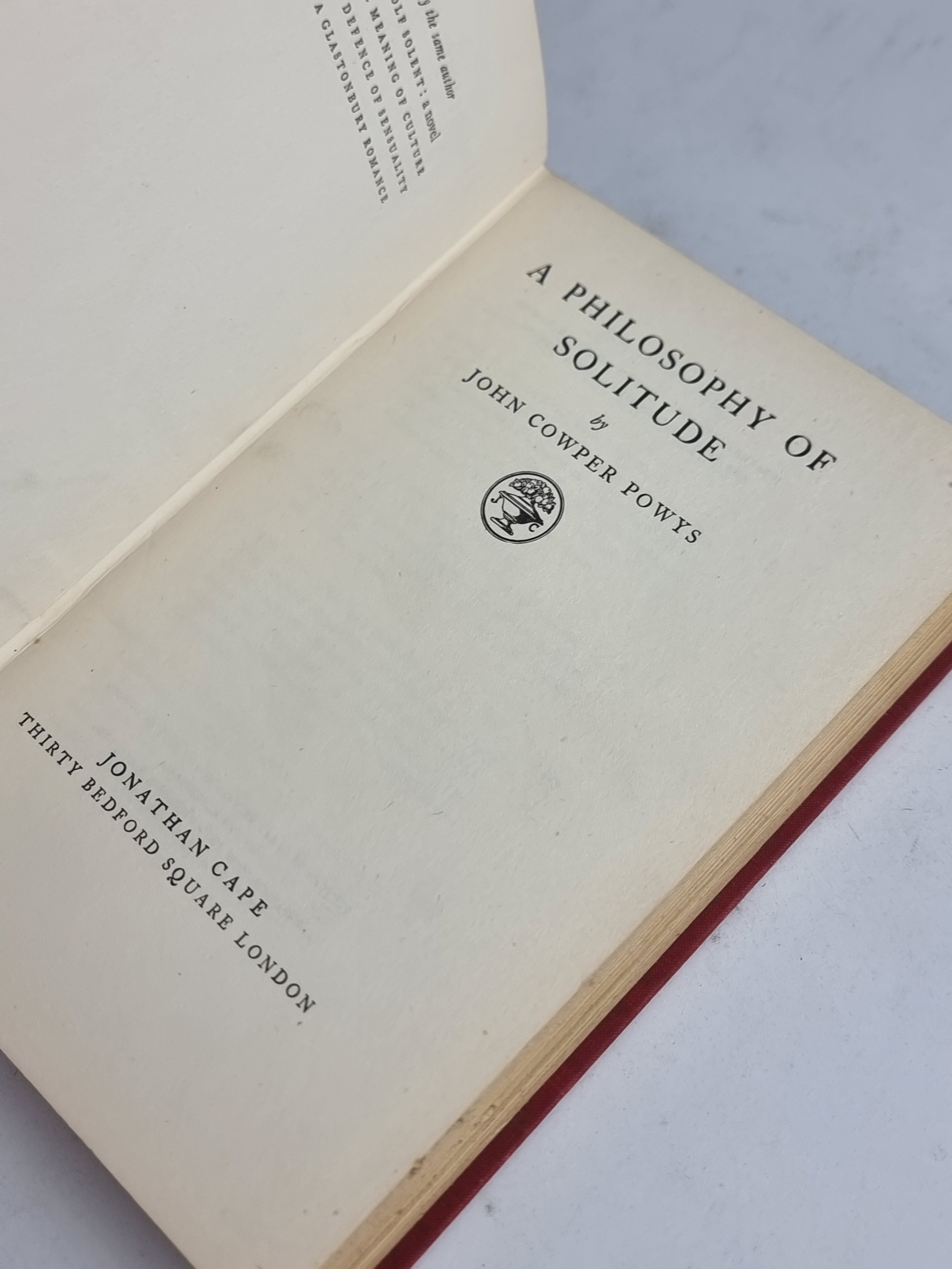 A Philosophy of Solitude, John Cowper Powys — 1st Edition