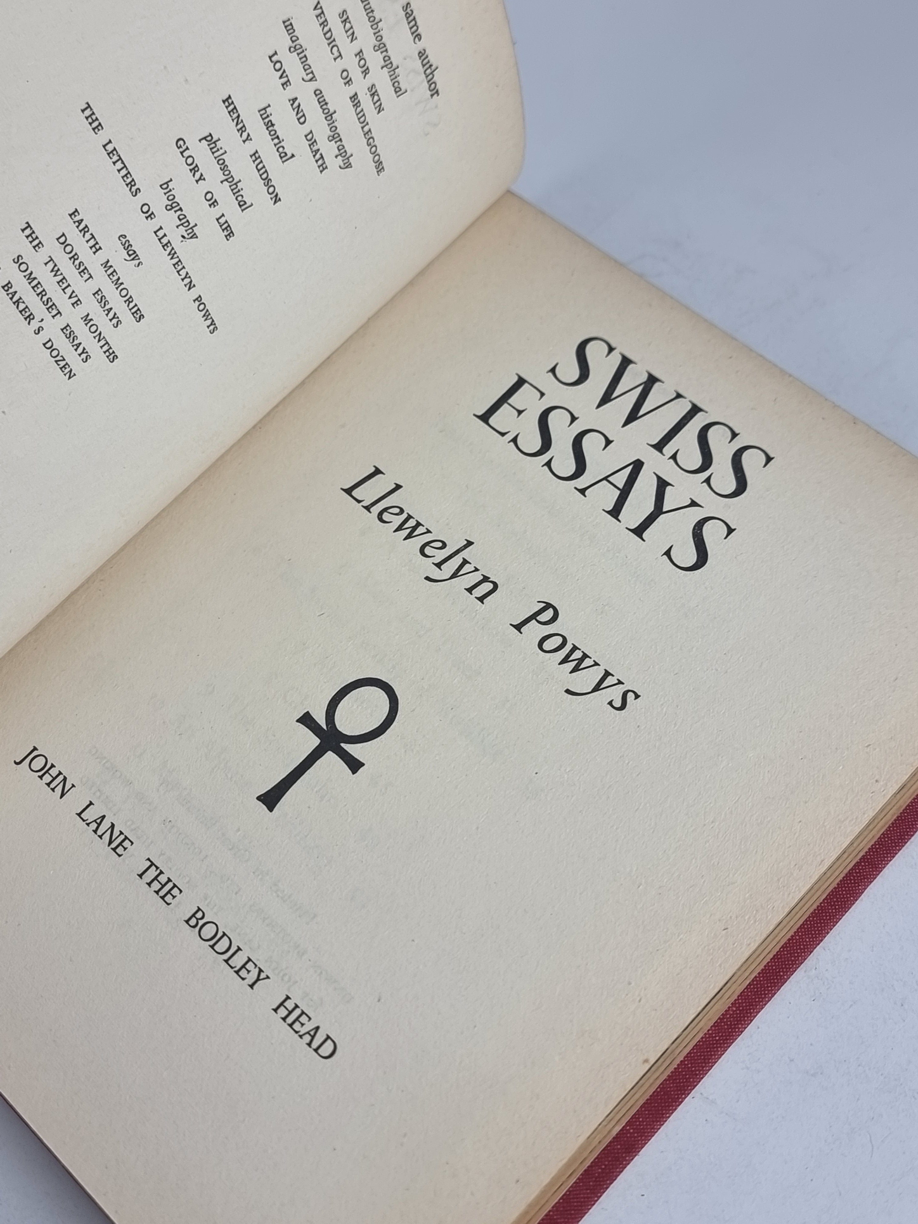 Swiss Essays, Llewelyn Powys — 1st Edition