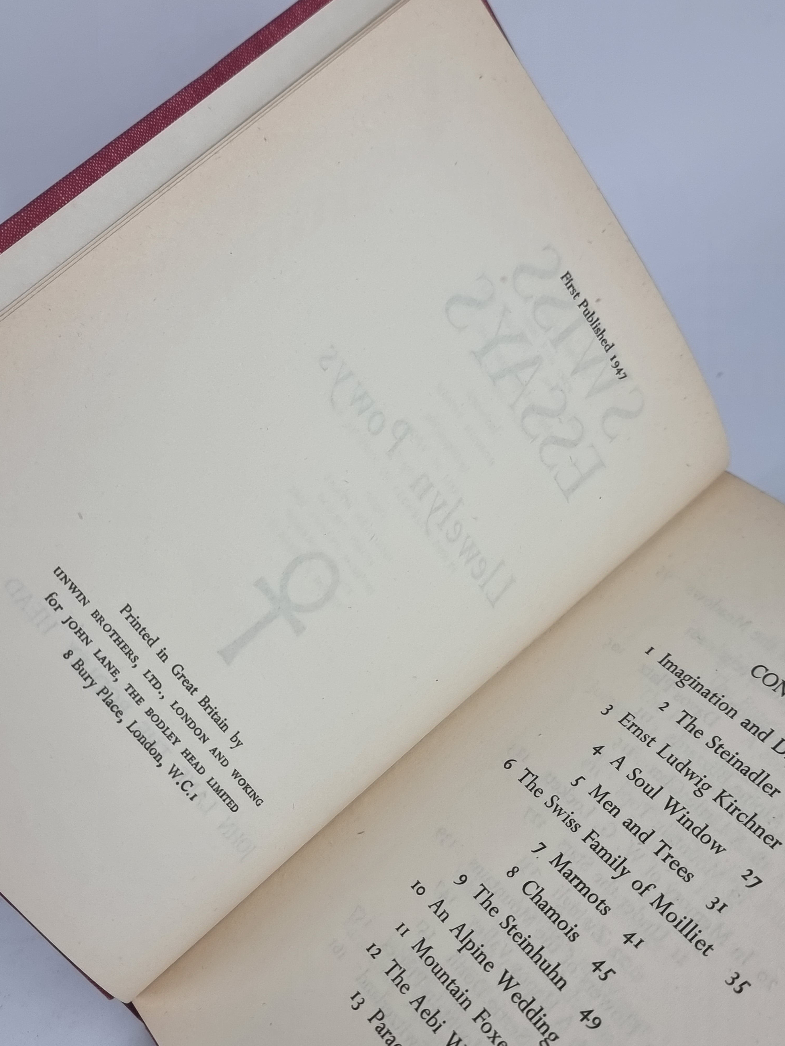 Swiss Essays, Llewelyn Powys — 1st Edition