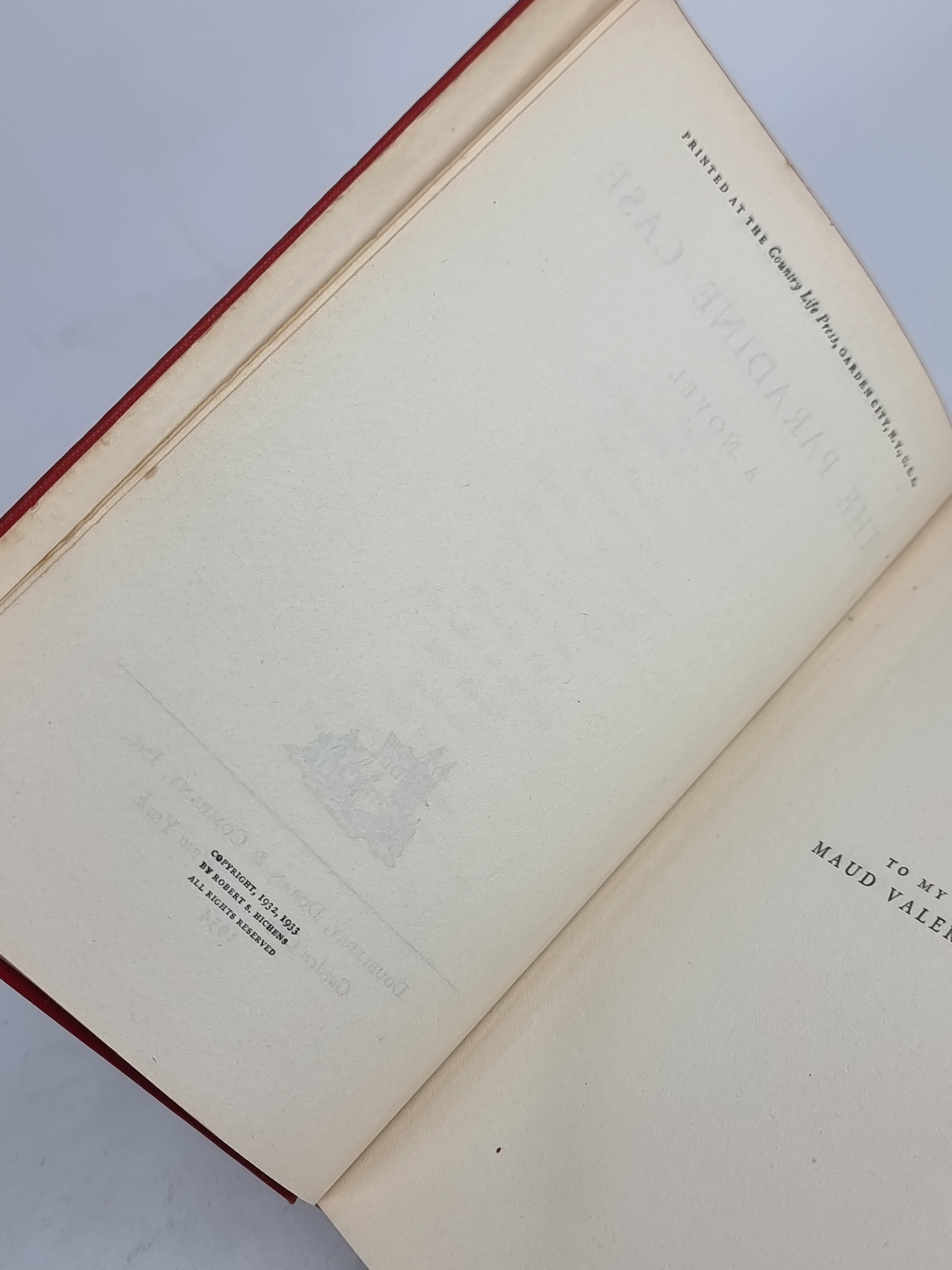 The Paradine Case, Robert Hichens — Later Printing