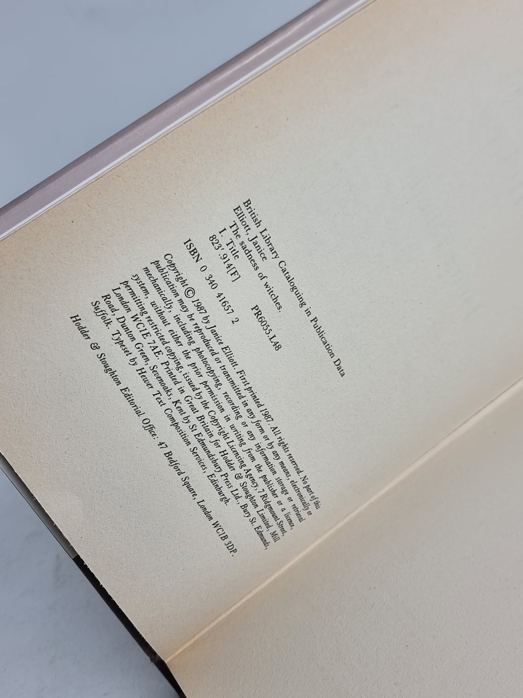 The Sadness of Witches, Janice Elliott — 1st Edition