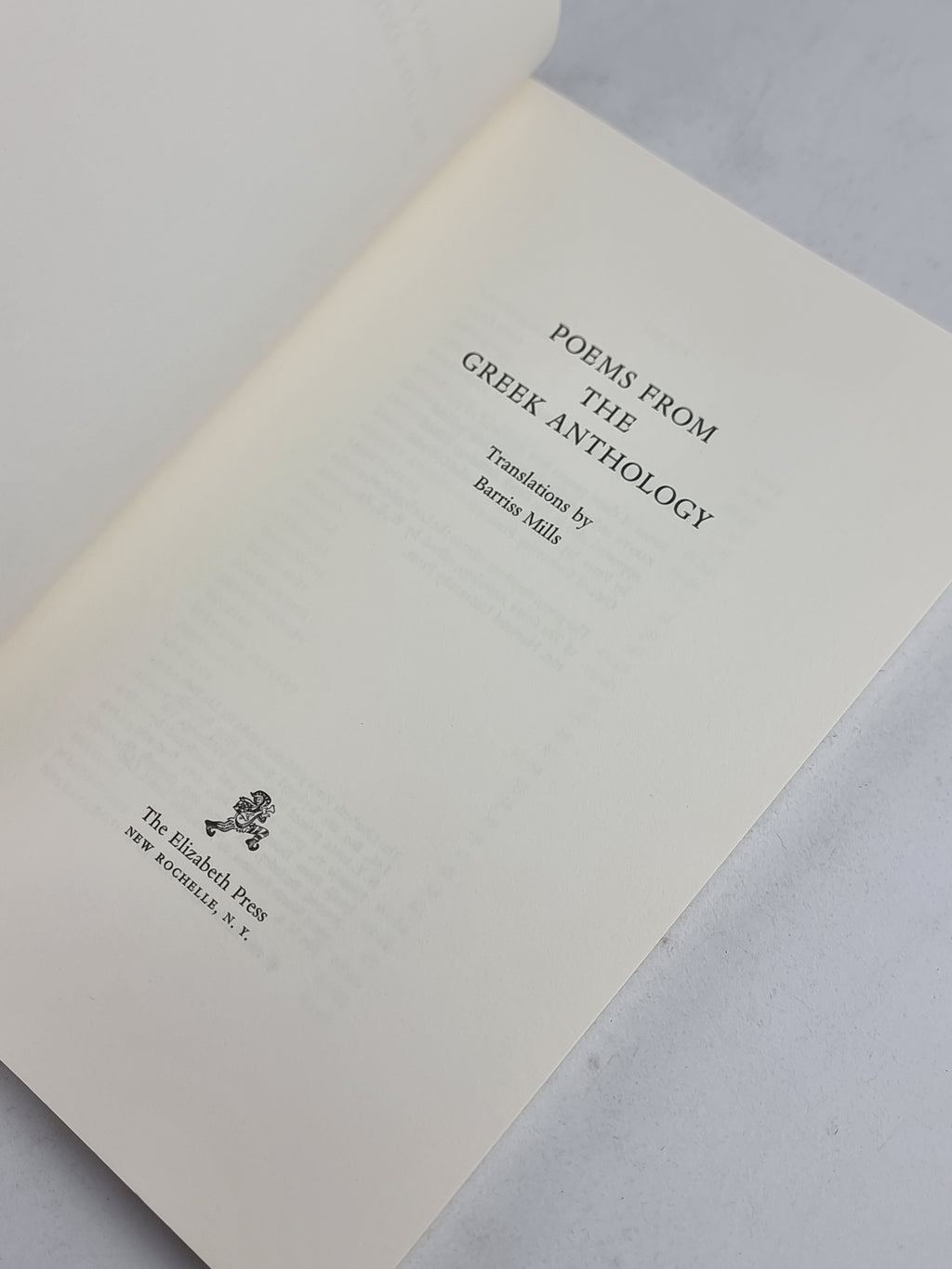 Poems from the Greek Anthology, Barriss Mills — 1st Edition, Limited