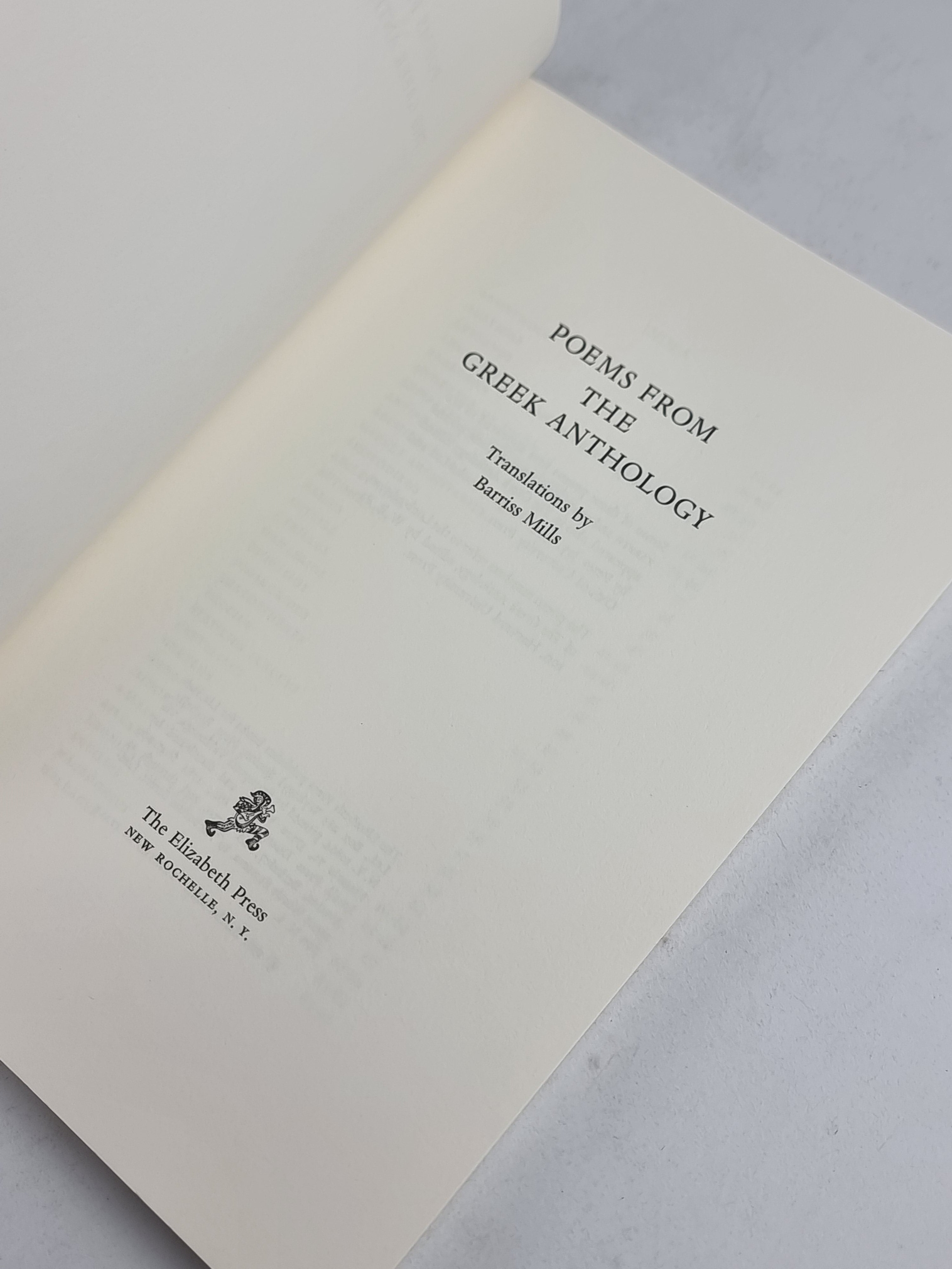 Poems from the Greek Anthology, Barriss Mills — 1st Edition, Limited