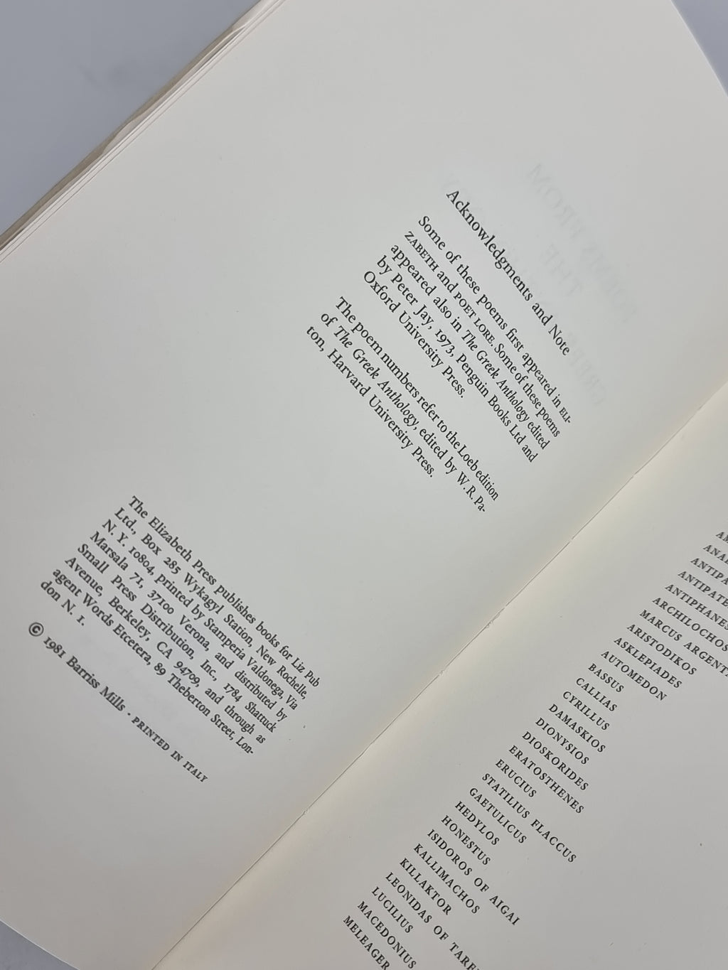 Poems from the Greek Anthology, Barriss Mills — 1st Edition, Limited