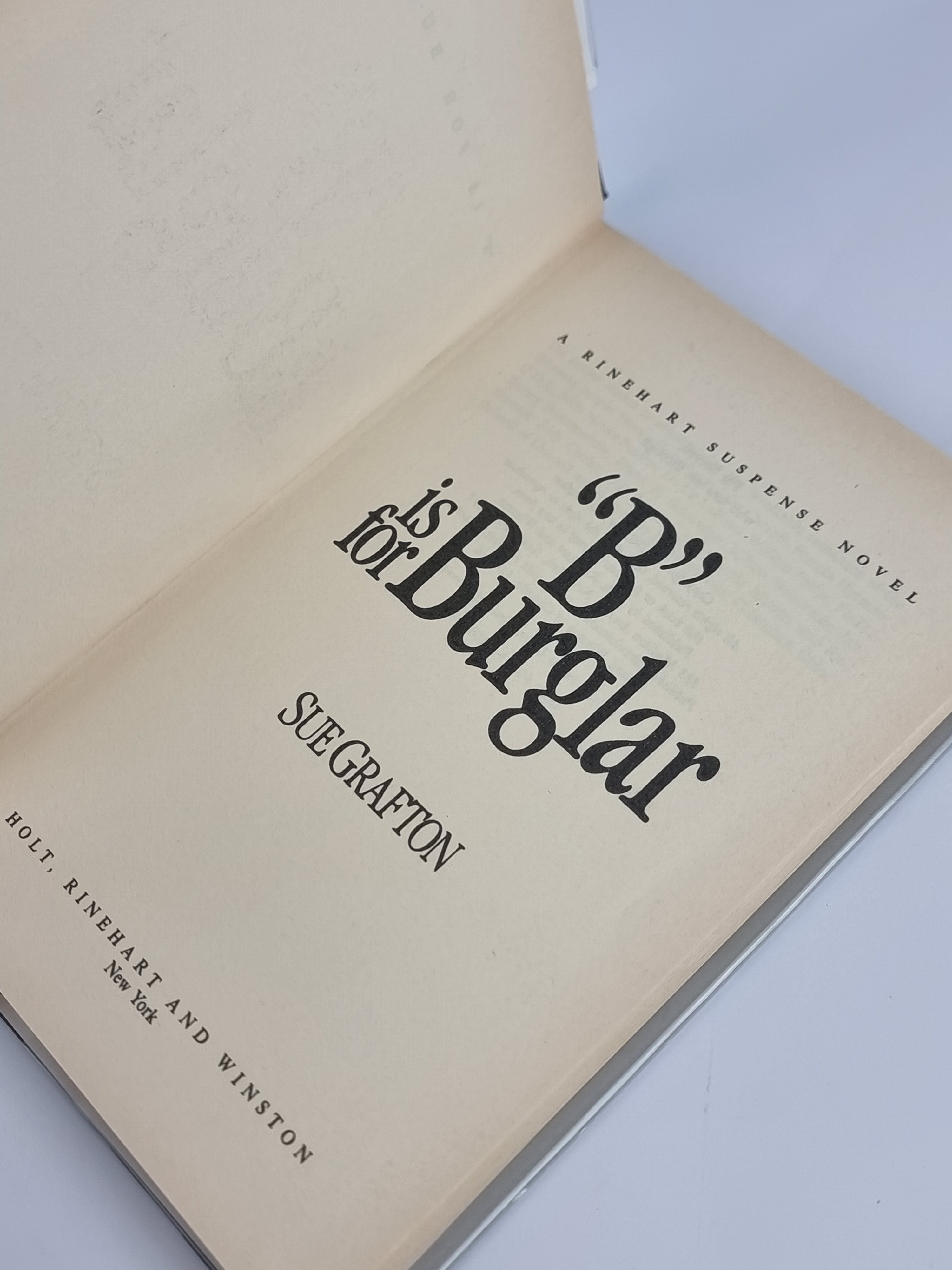 "B" is for Burglar, Sue Grafton — Book Club Edition