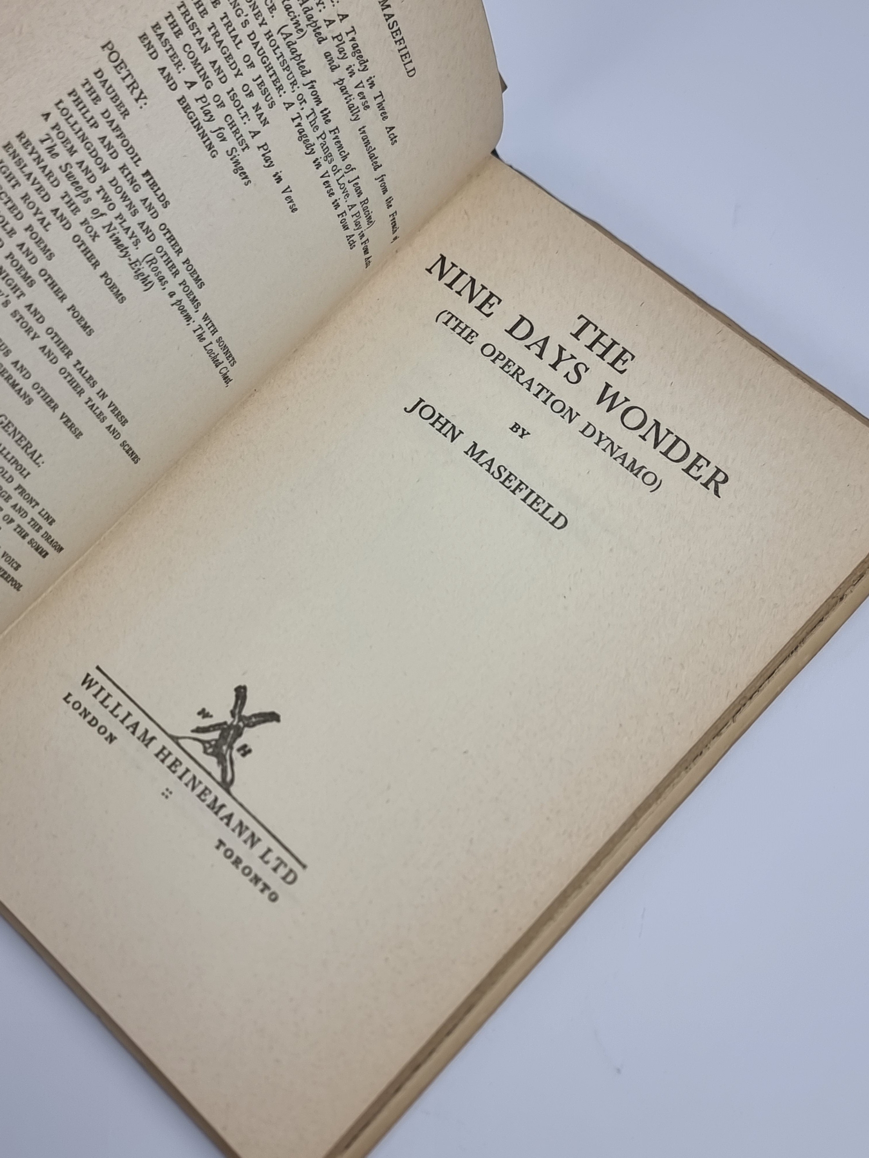 The Nine Days Wonder (The Operation Dynamo), John Masefield — 1st Edition