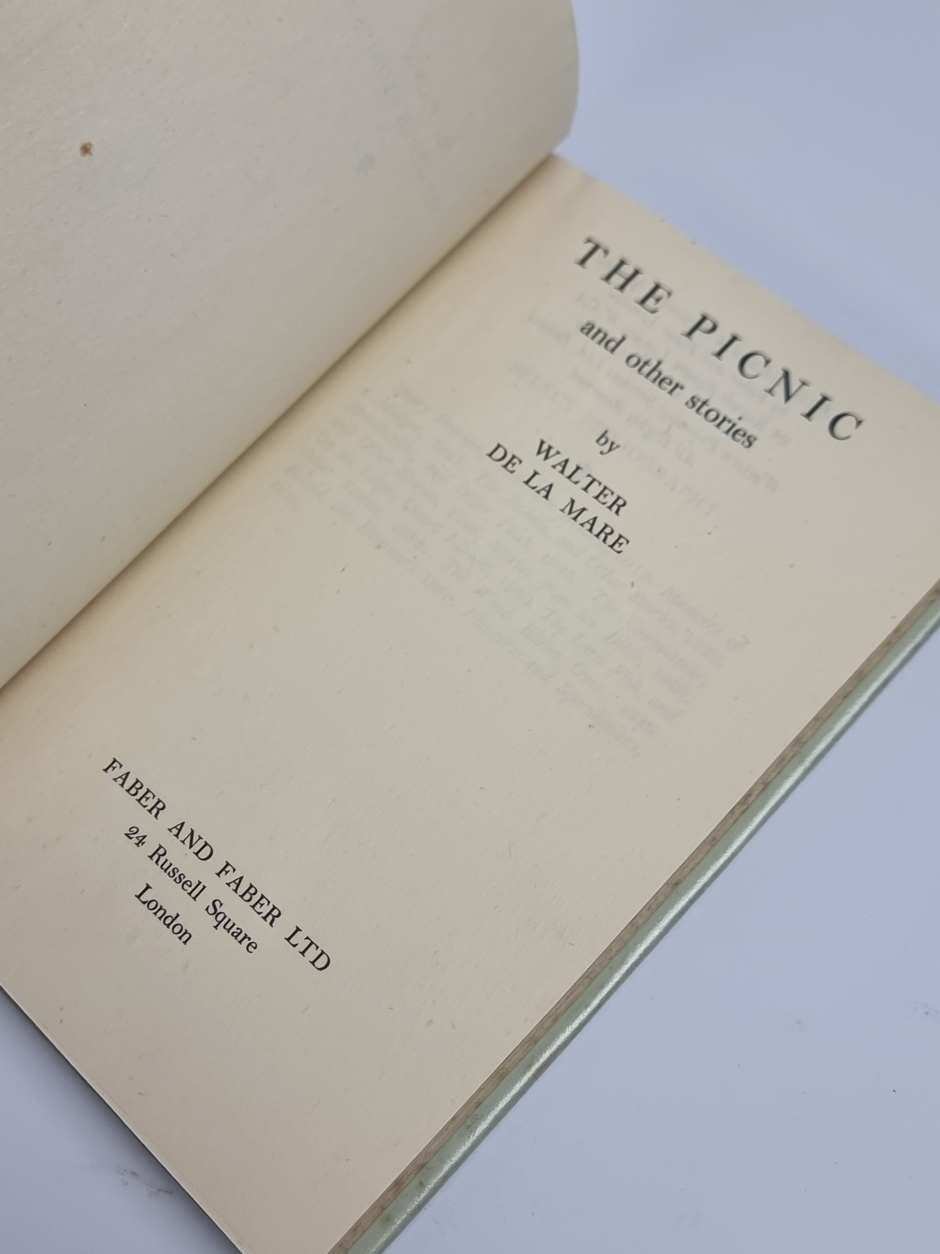The Picnic and Other Stories, Walter de la Mare — 1st Edition
