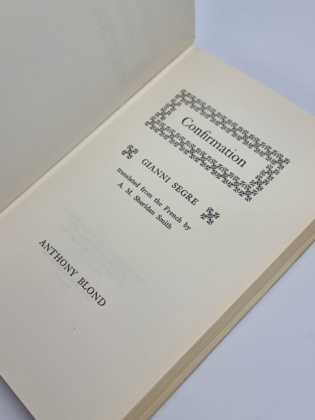 Confirmation, Gianni Segre — 1st English Edition