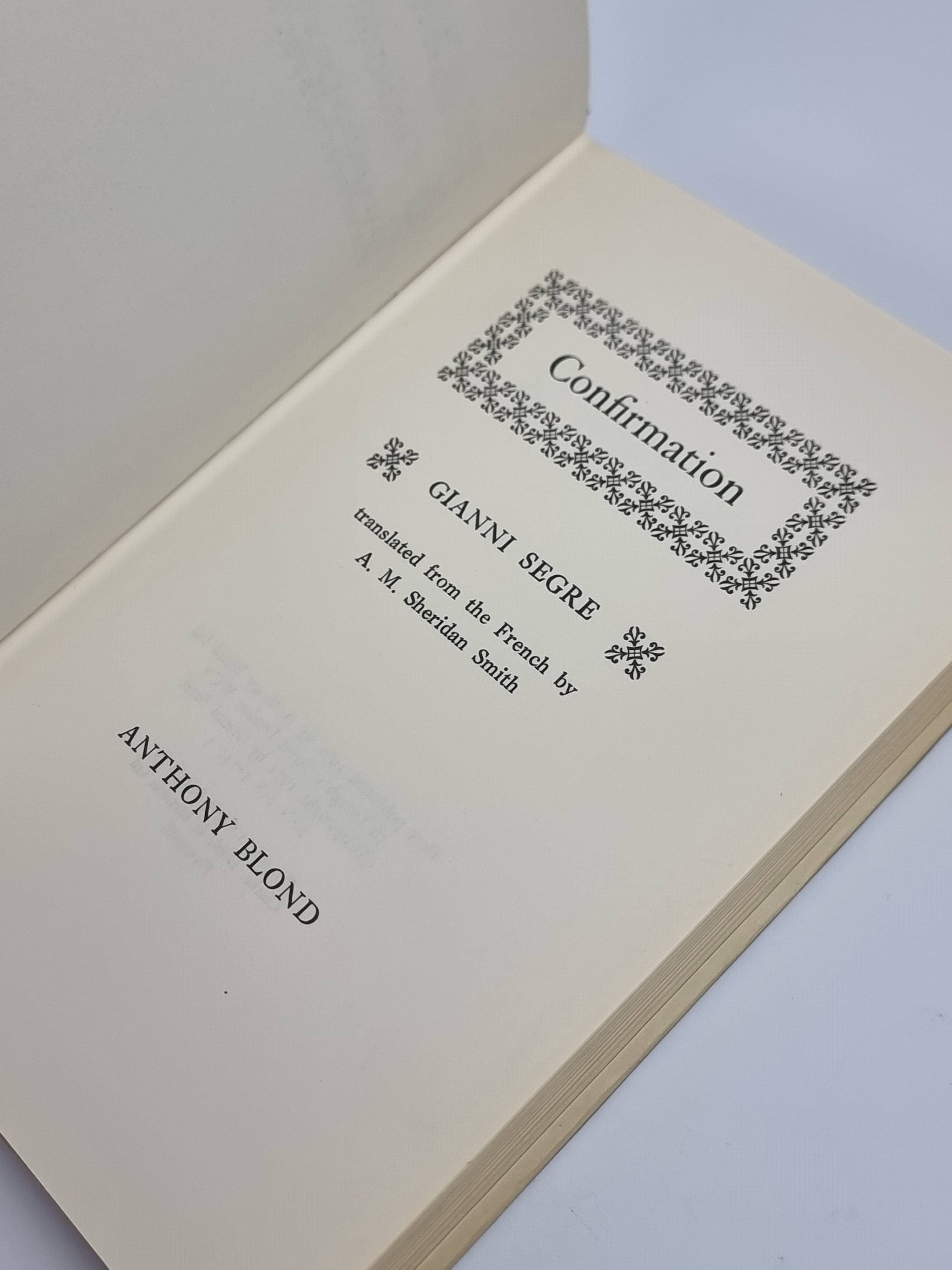 Confirmation, Gianni Segre — 1st English Edition