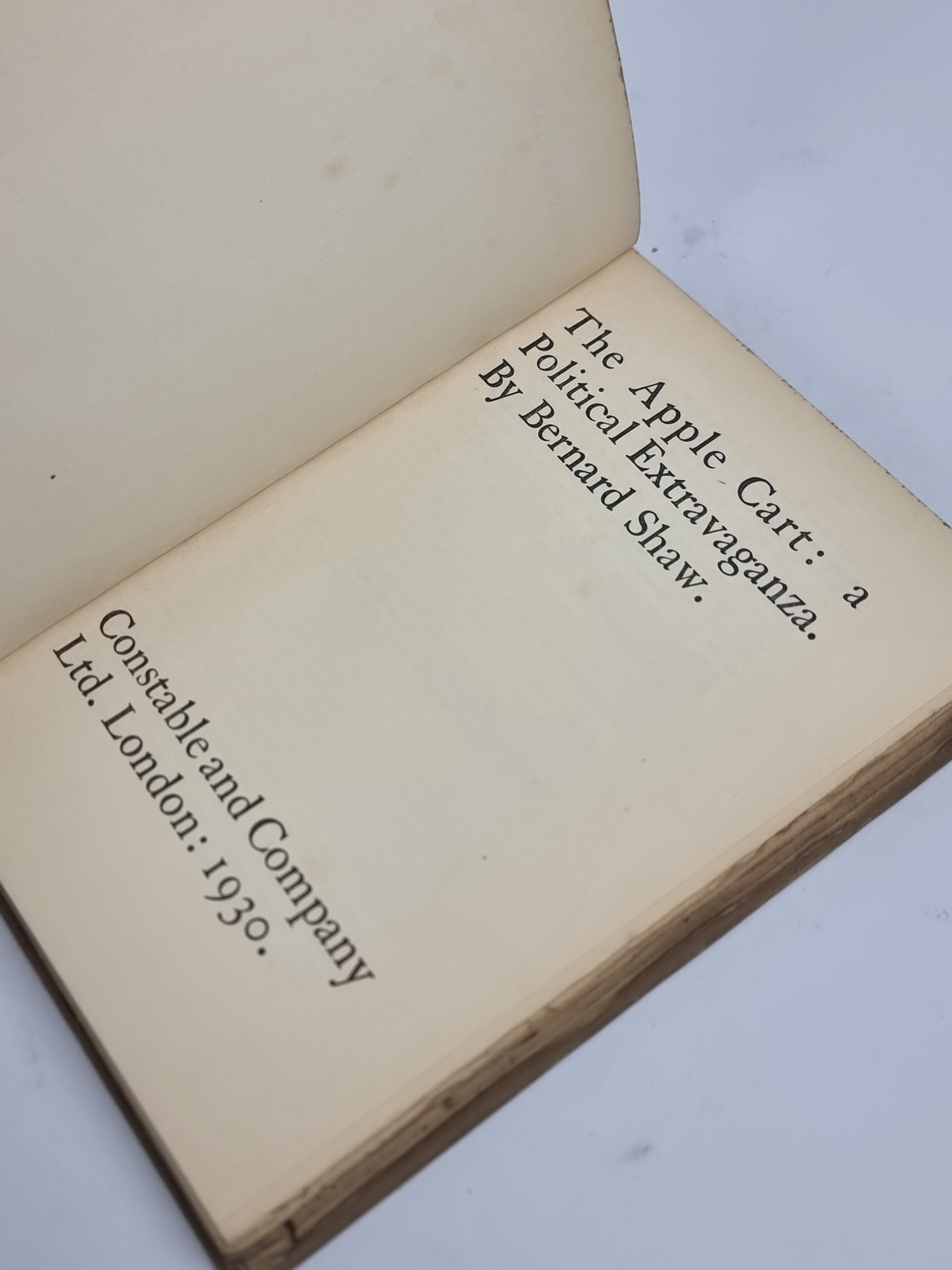 The Apple Cart: A Political Extravaganza, Bernard Shaw — 1st Edition