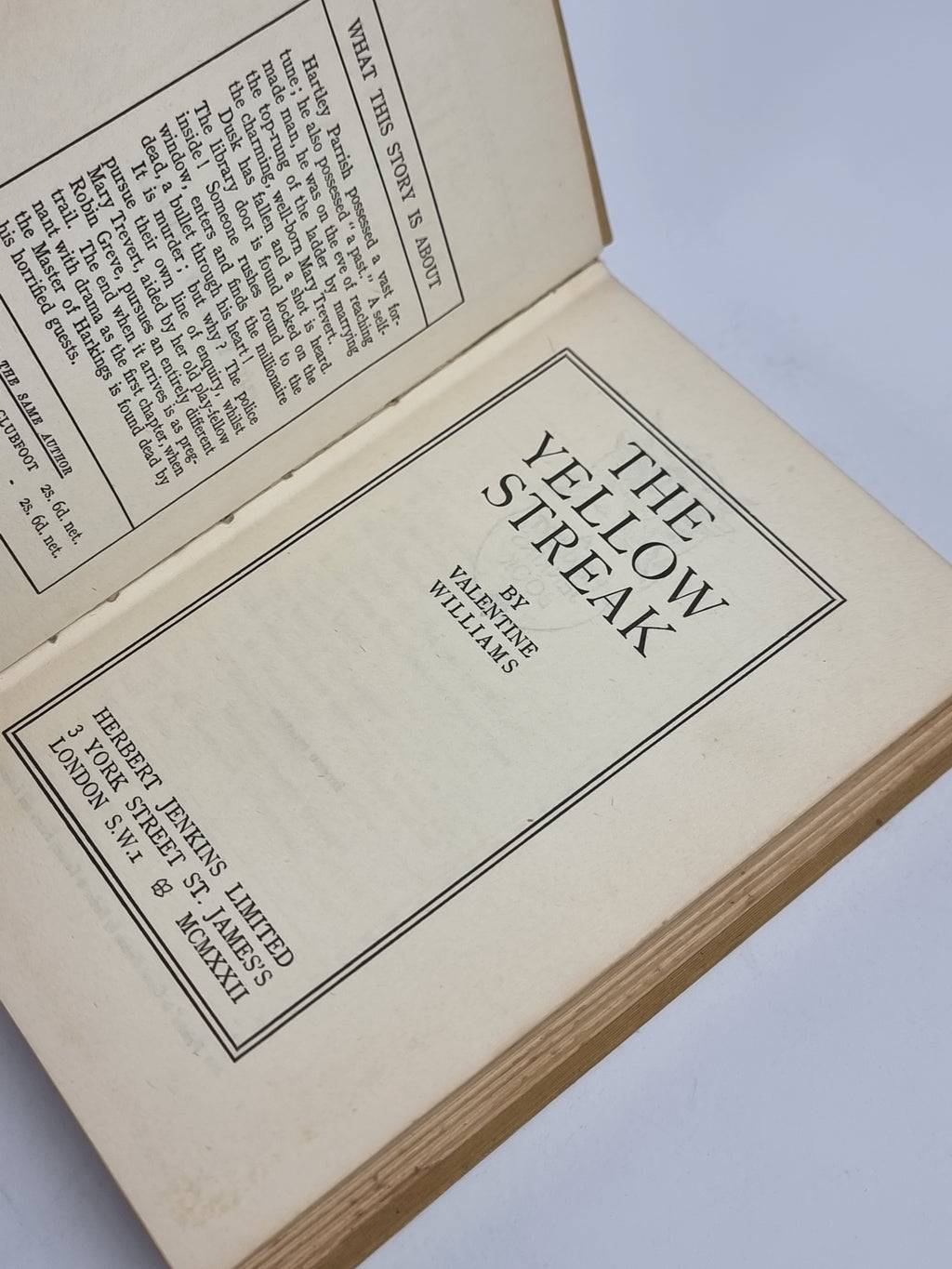 The Yellow Streak, Valentine Williams — 2nd Printing