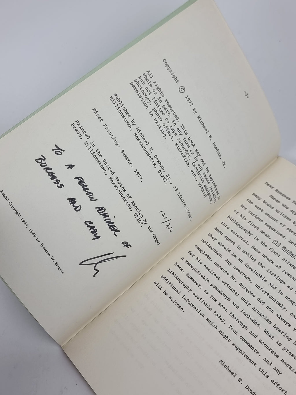 Thornton W. Burgess: A Magazine Bibliography, Michael W. Dowhan, Jr — 1st Ed