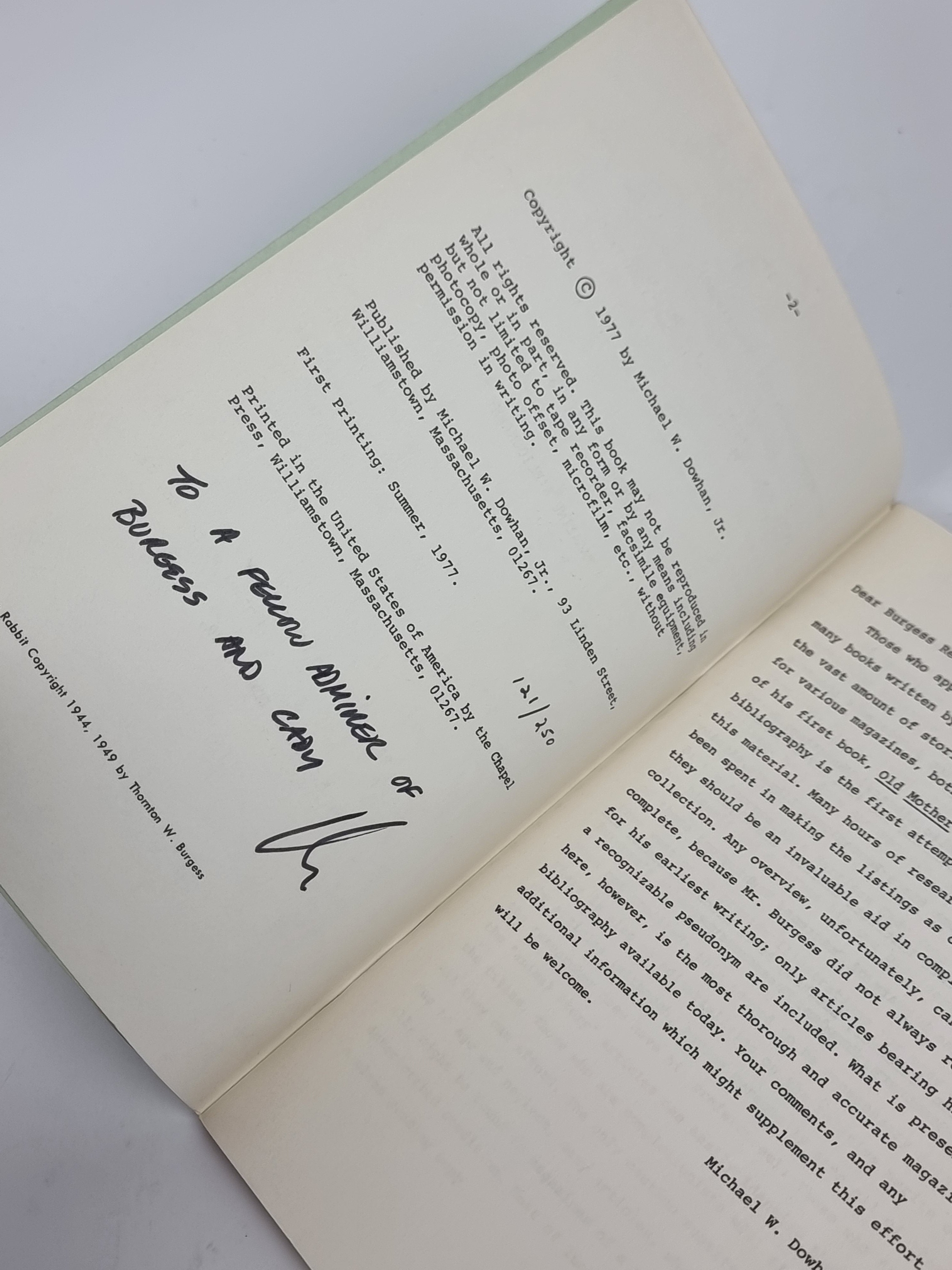 Thornton W. Burgess: A Magazine Bibliography, Michael W. Dowhan, Jr — 1st Ed