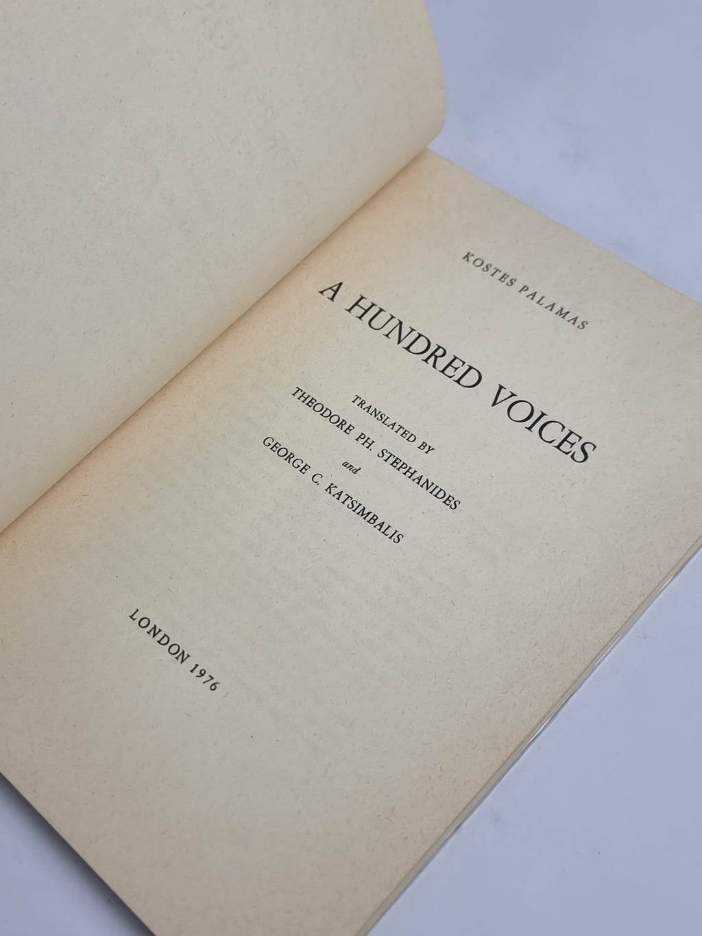 A Hundred Voices, Kostes Palamas — 1st Edition Thus