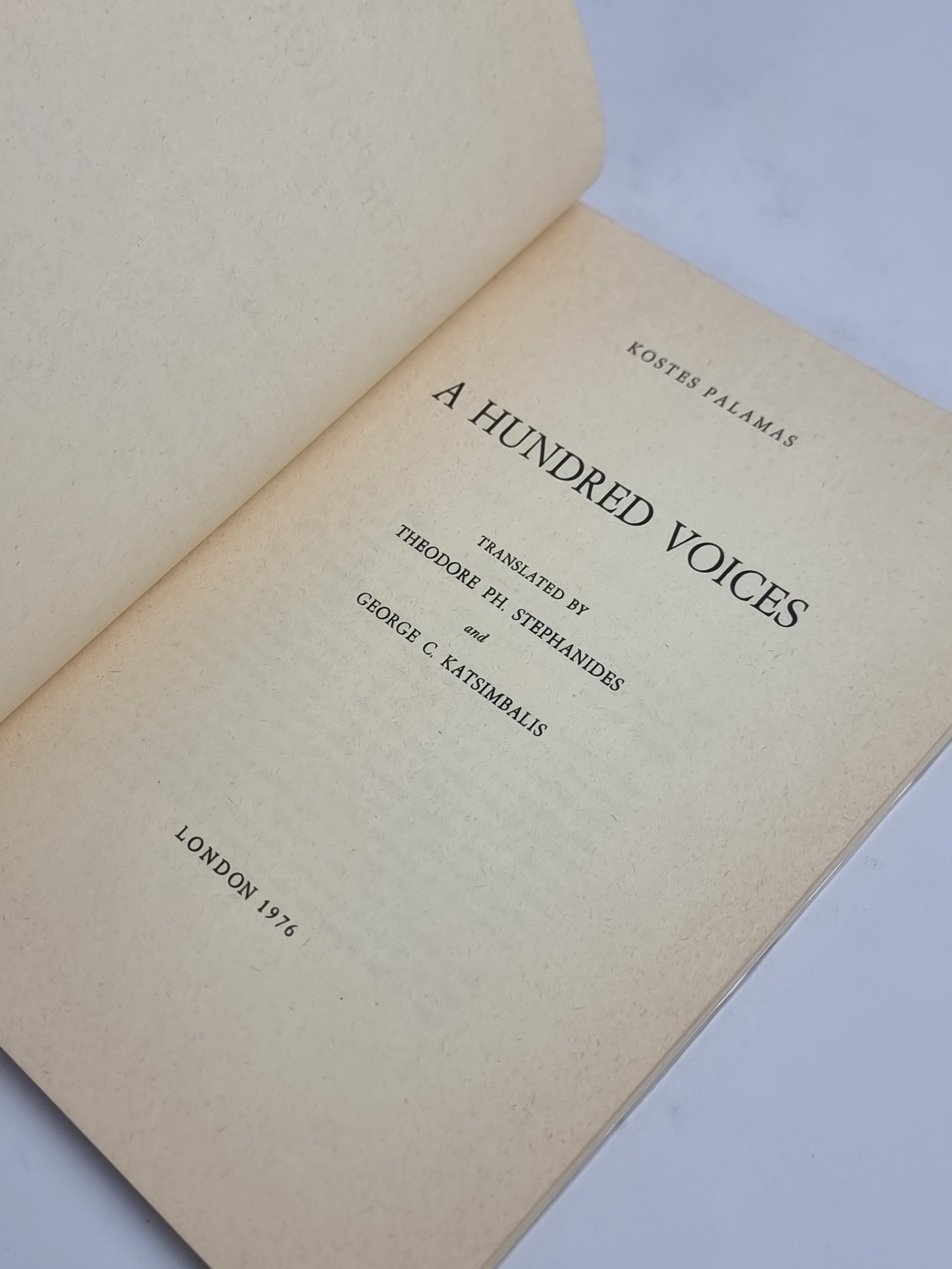 A Hundred Voices, Kostes Palamas — 1st Edition Thus