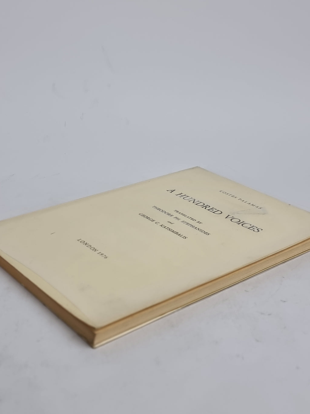 A Hundred Voices, Kostes Palamas — 1st Edition Thus