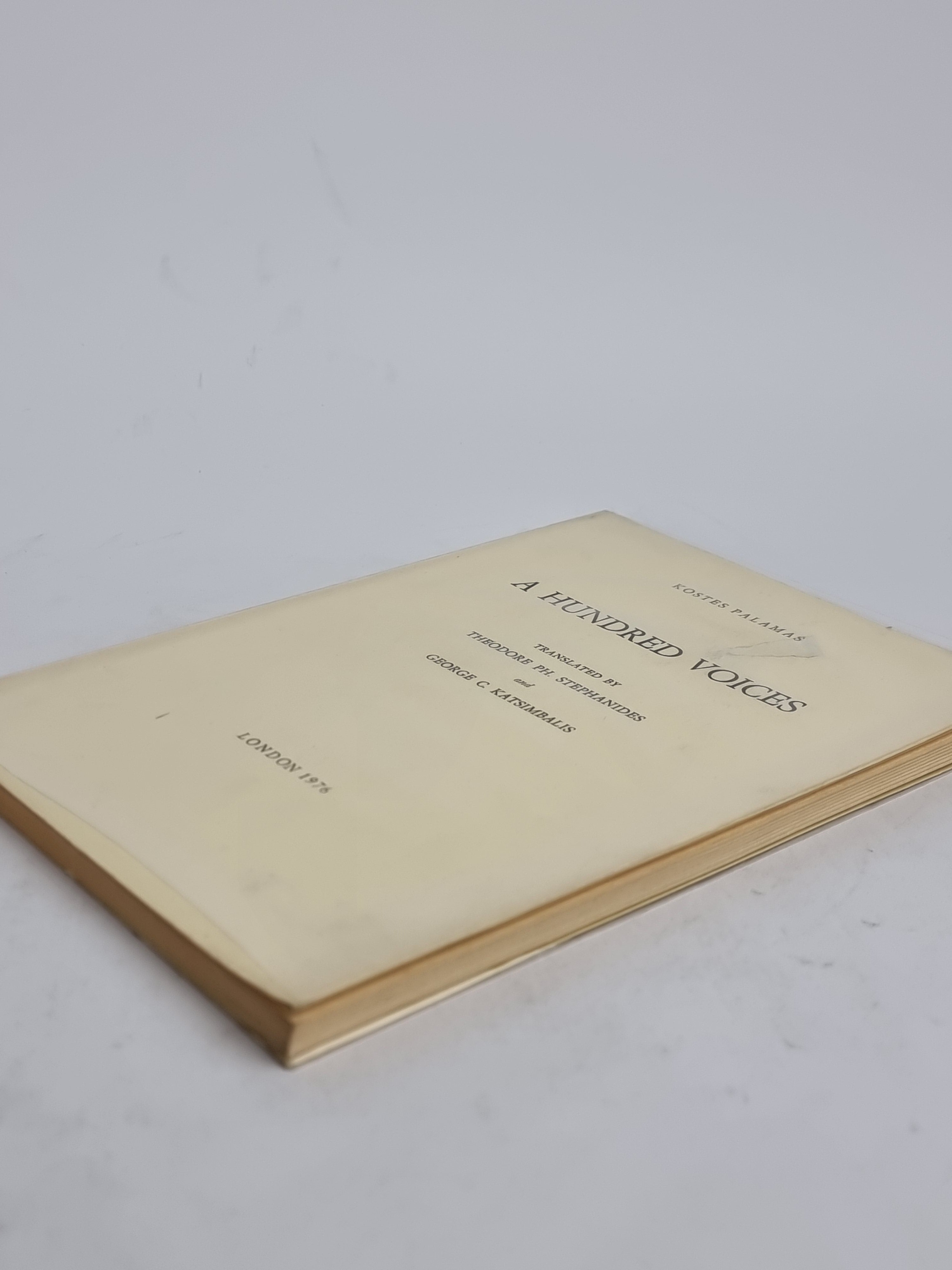 A Hundred Voices, Kostes Palamas — 1st Edition Thus