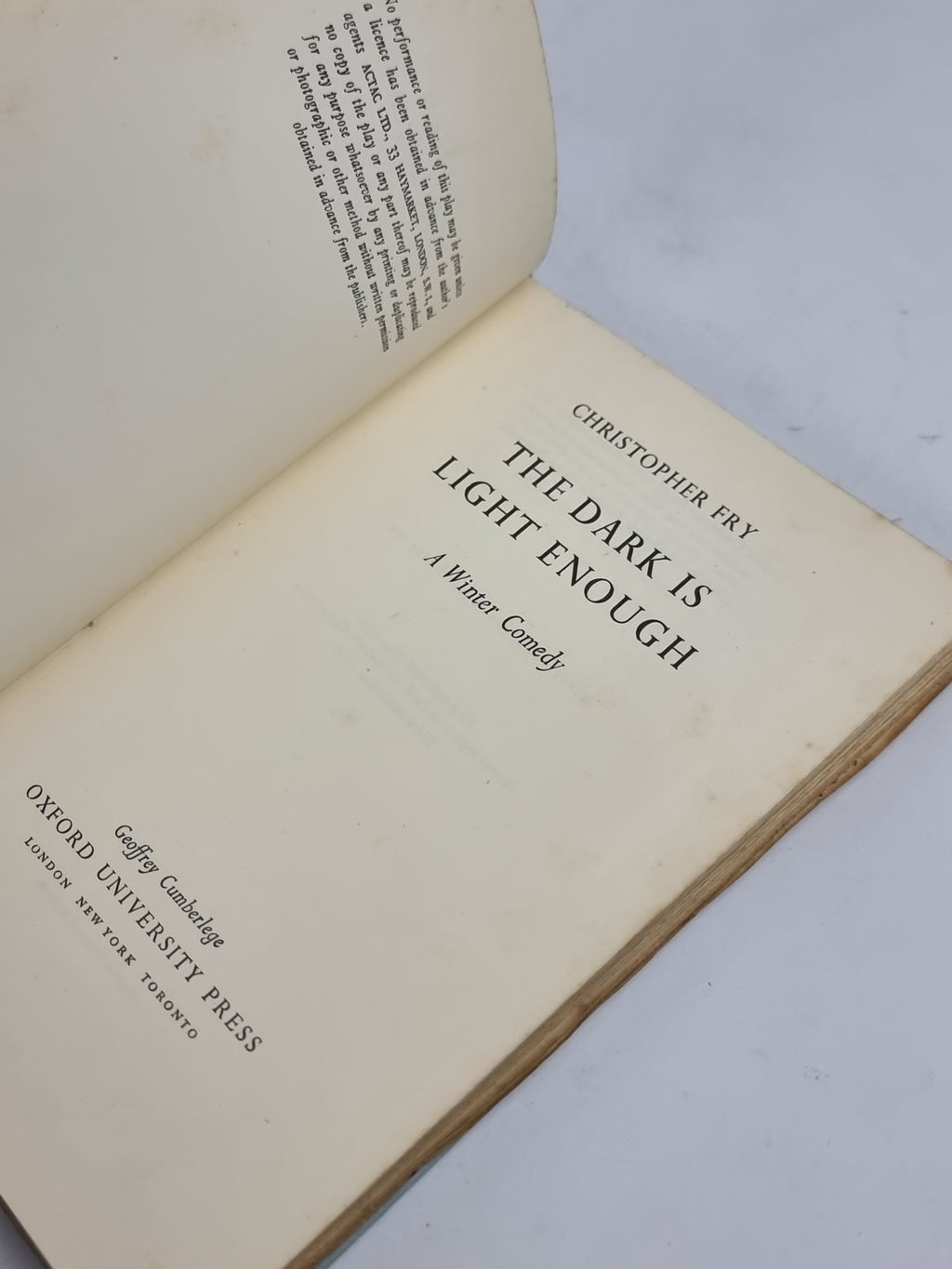 The Dark is Light Enough: A Winter Comedy, Christopher Fry — 3rd Impression