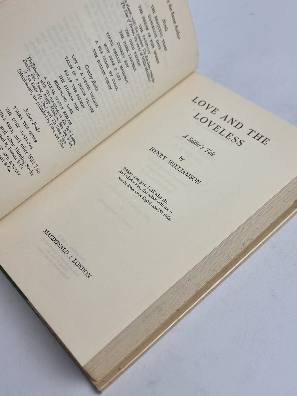 Love and the Loveless, Henry Williamson — 1st Edition