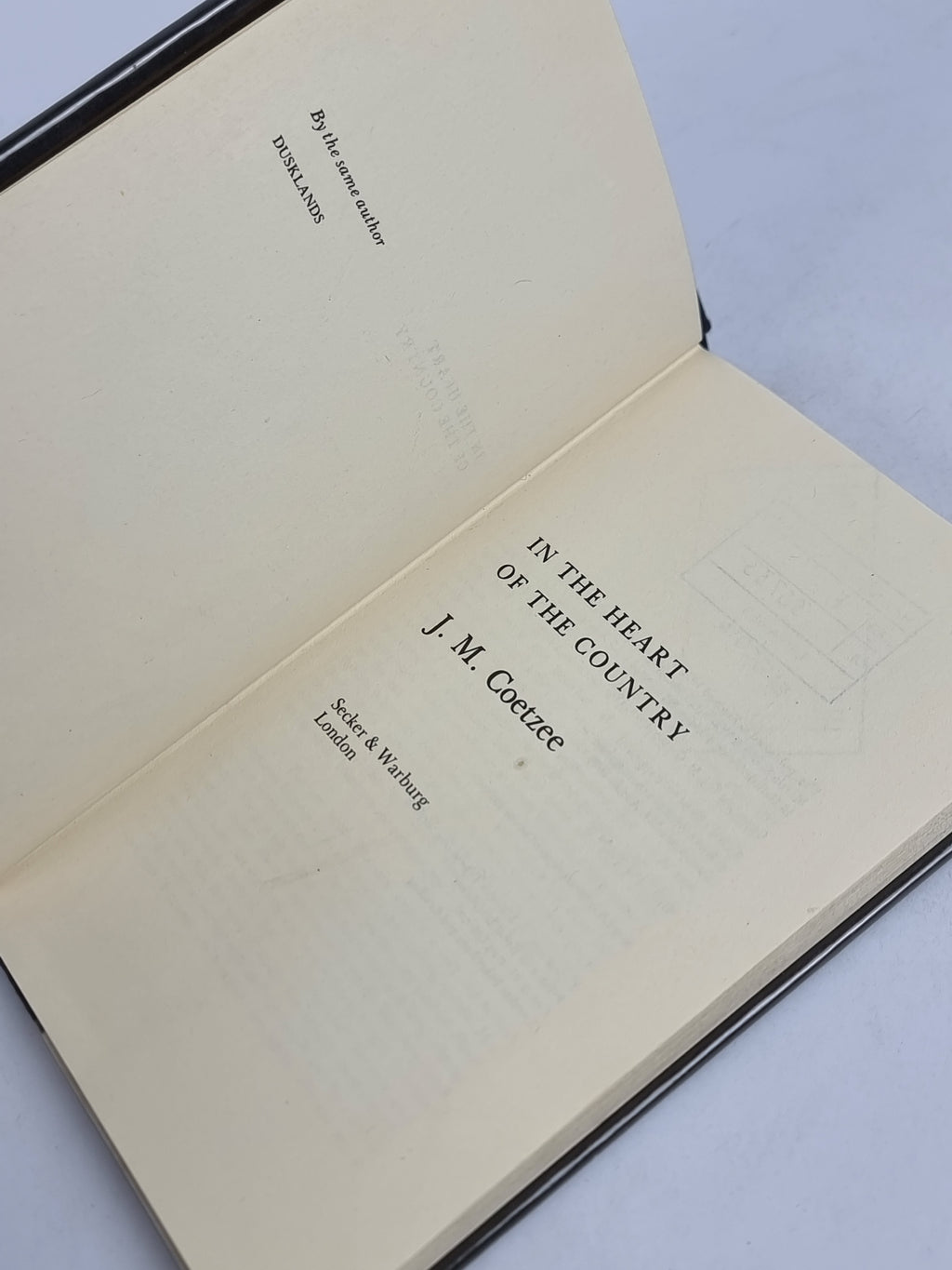 In the Heart of the Country, J.M. Coetzee — 1st Edition