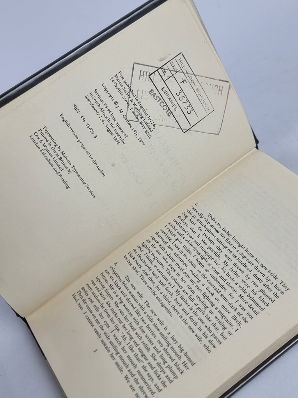 In the Heart of the Country, J.M. Coetzee — 1st Edition