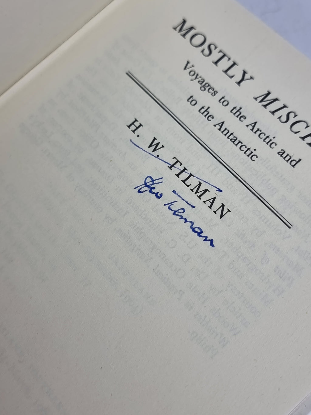 Mostly Mischief, H. W. Tilman — 1st Edition, Signed