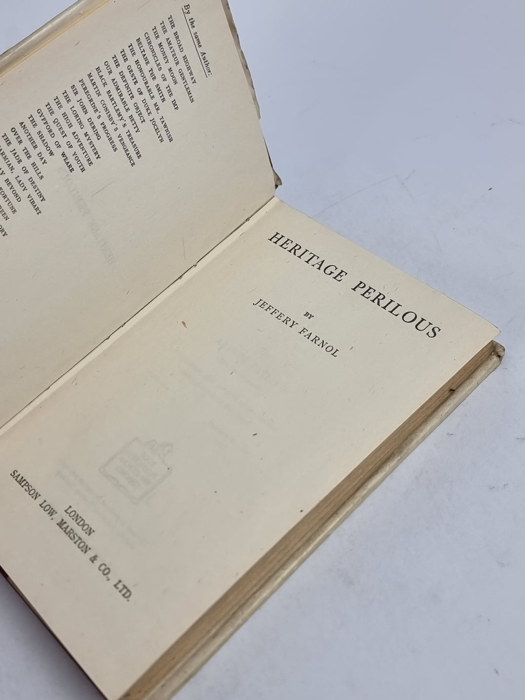Heritage Perilous, Jeffery Farnol — 1st Edition