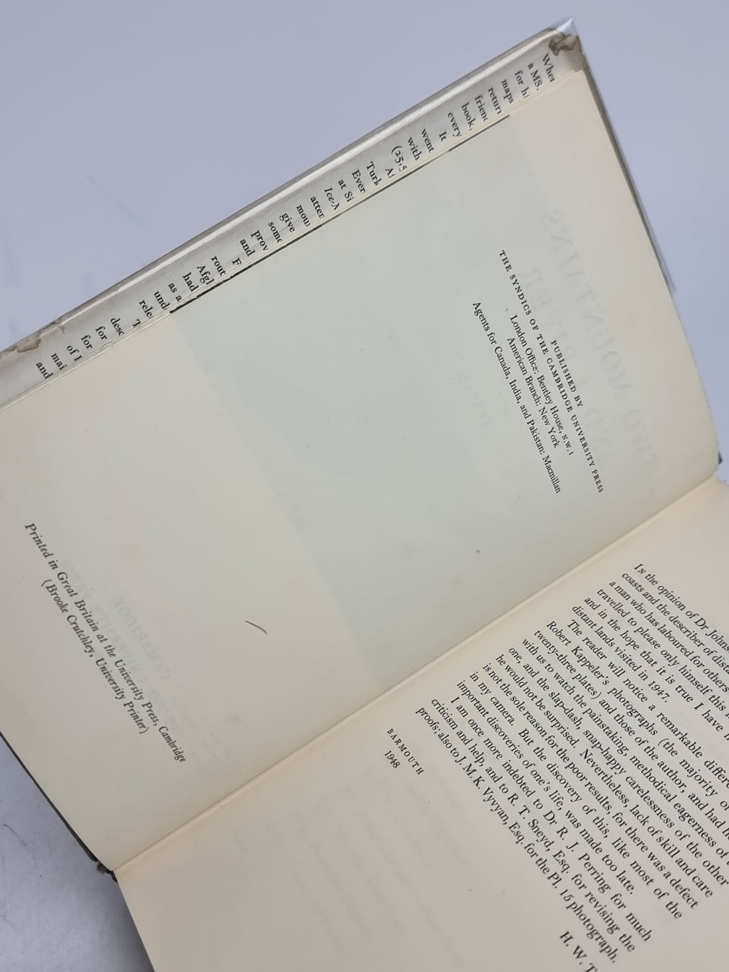 Two Mountains and a River, H. W. Tilman — 1st Edition