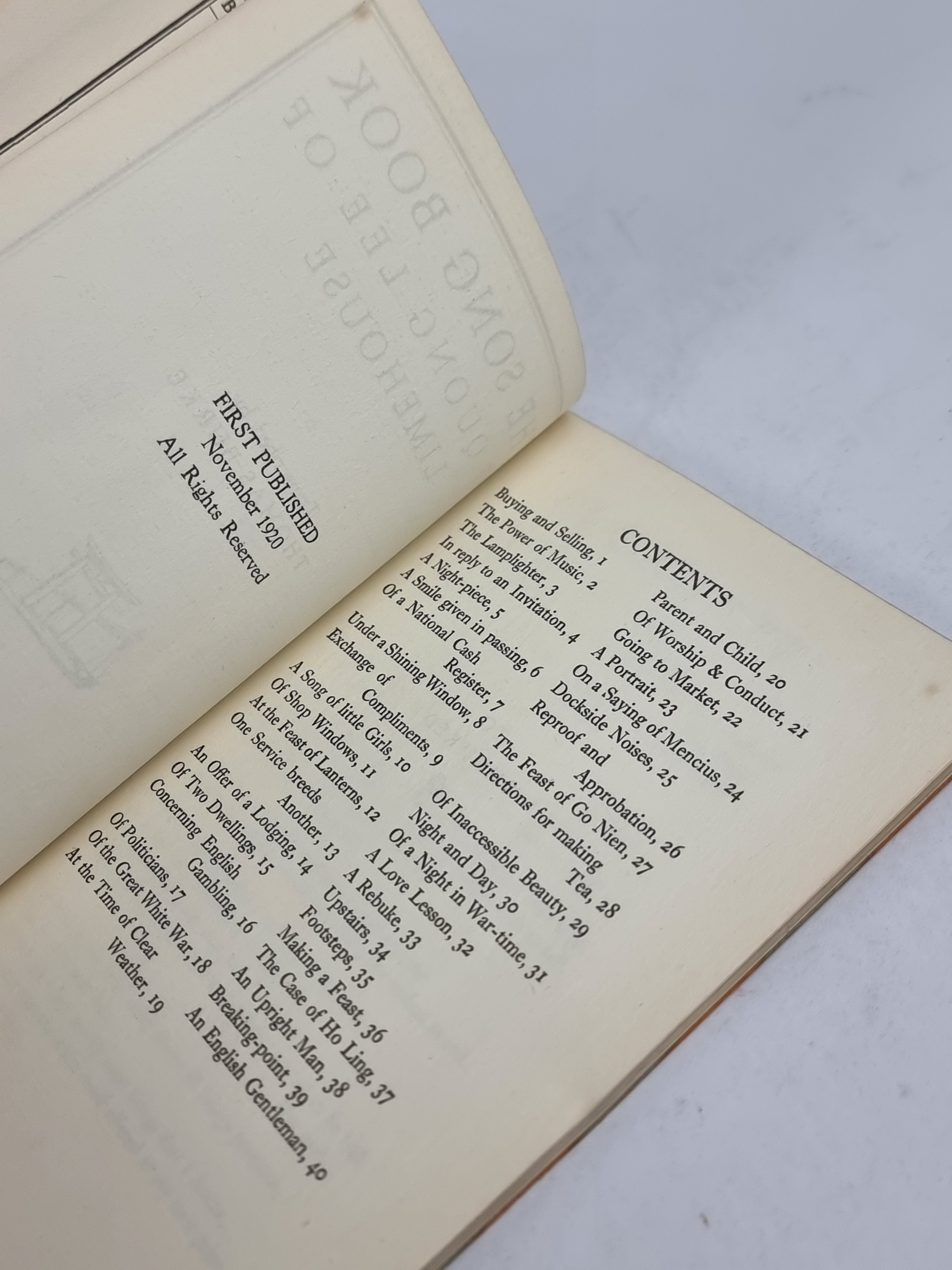 The Song Book of Quong Lee of Limehouse, Thomas Burke — 1st Edition