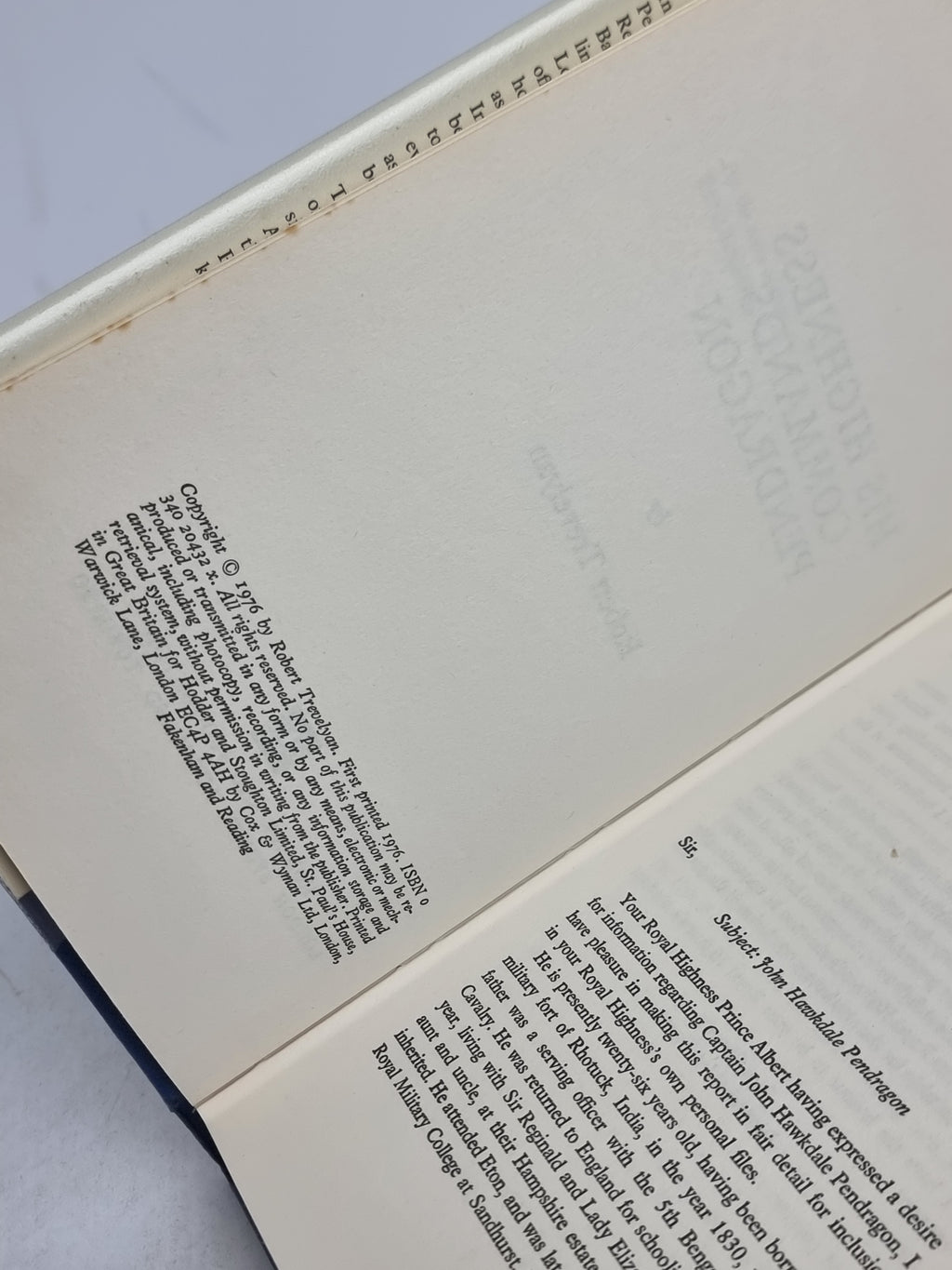 His Highness Commands Pendragon, Robert Trevelyan — 1st Edition