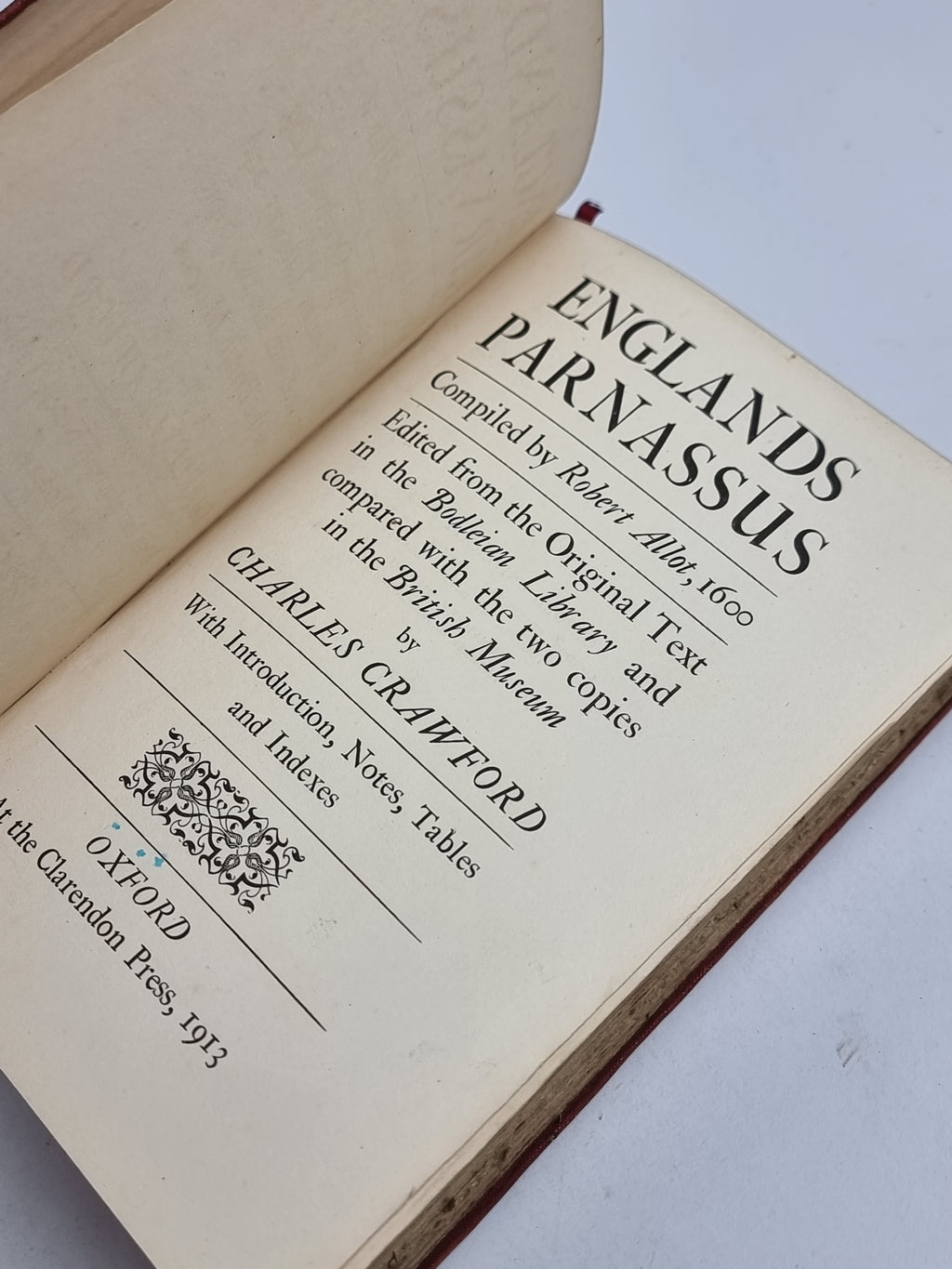 Englands Parnassus, Compiled by Robert Allot and Edited by Charles Crawford