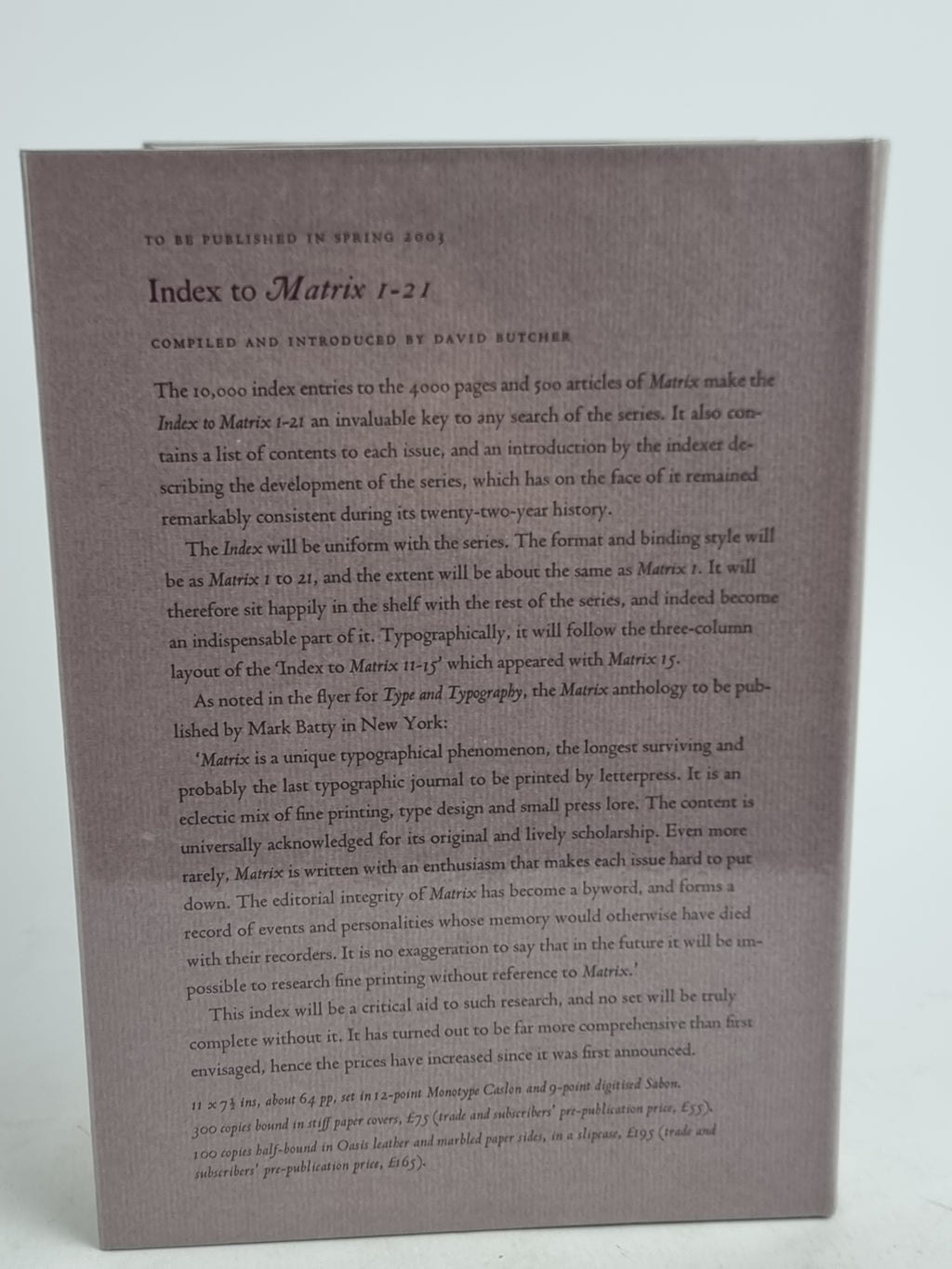 Matrix 22: A Review for Printers & Bibliophiles — 1st Edition