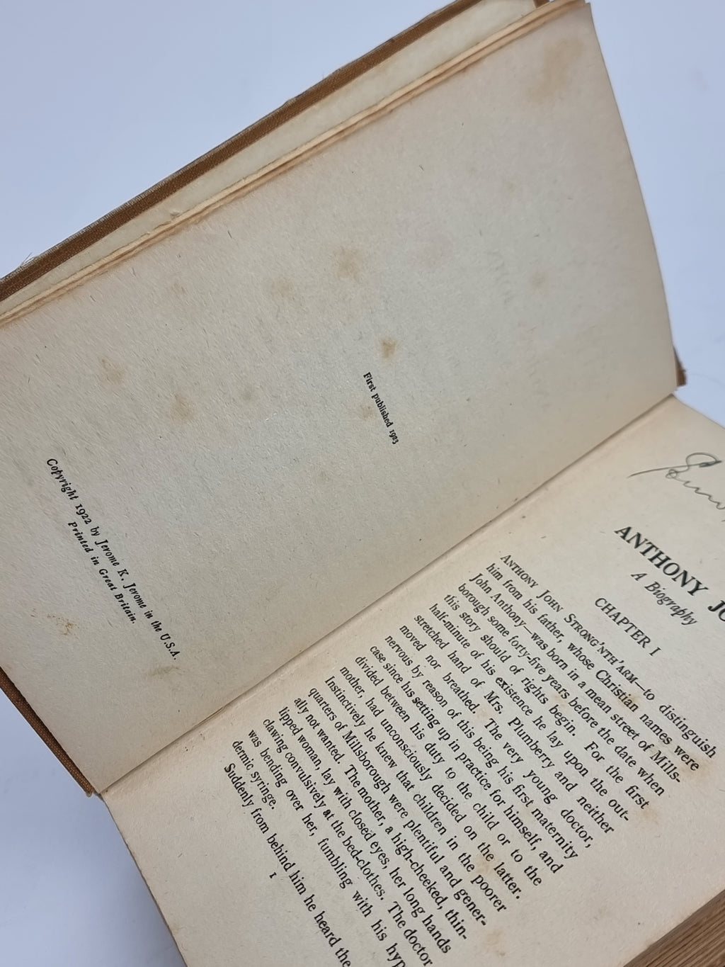 Anthony John: A Biography, Jerome K. Jerome — 1st Edition